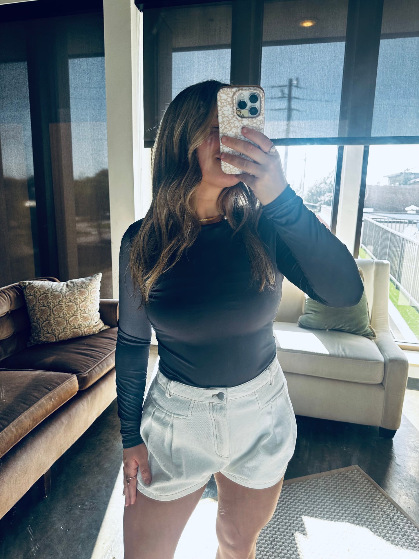 Perfect Fit Long Sleeve Layering Tee- Smoke