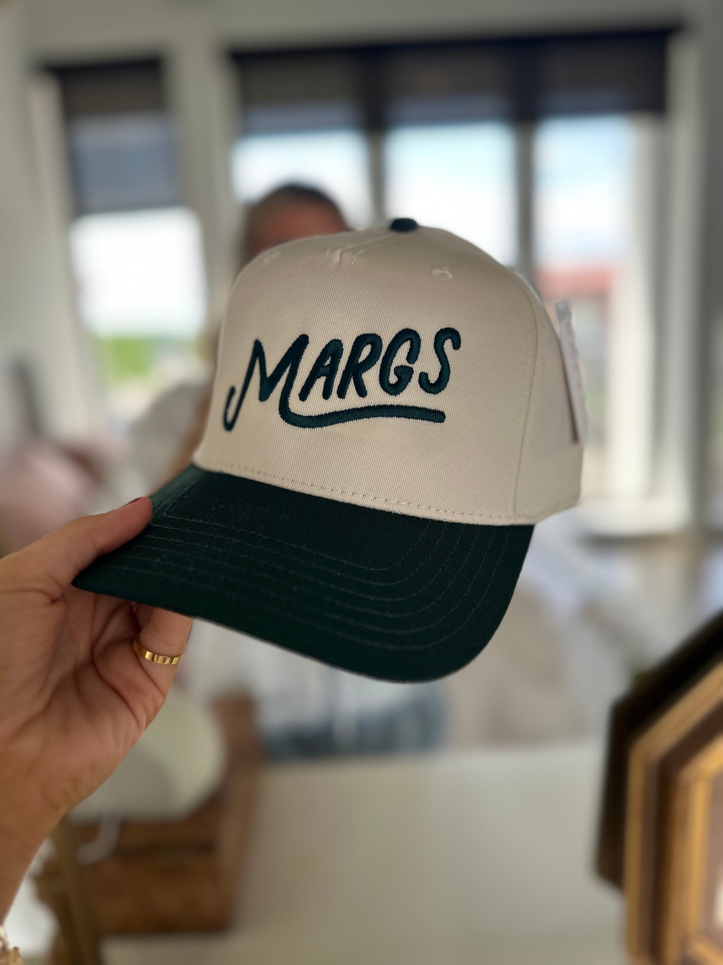 Margs Two-Toned Vintage Baseball Hat: Dark Green and Tan