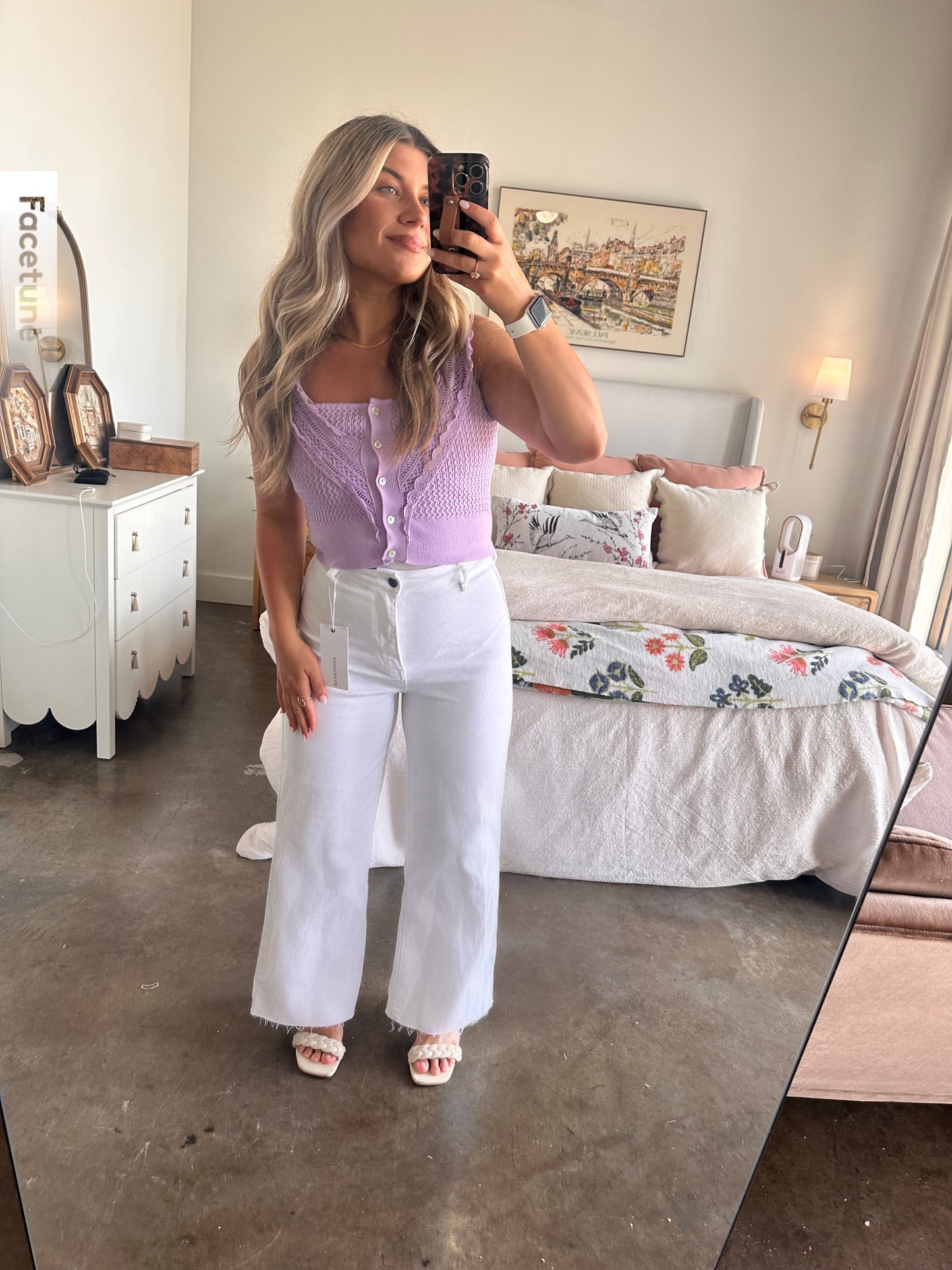Bella Button Up Lace V Neckline Tank Top