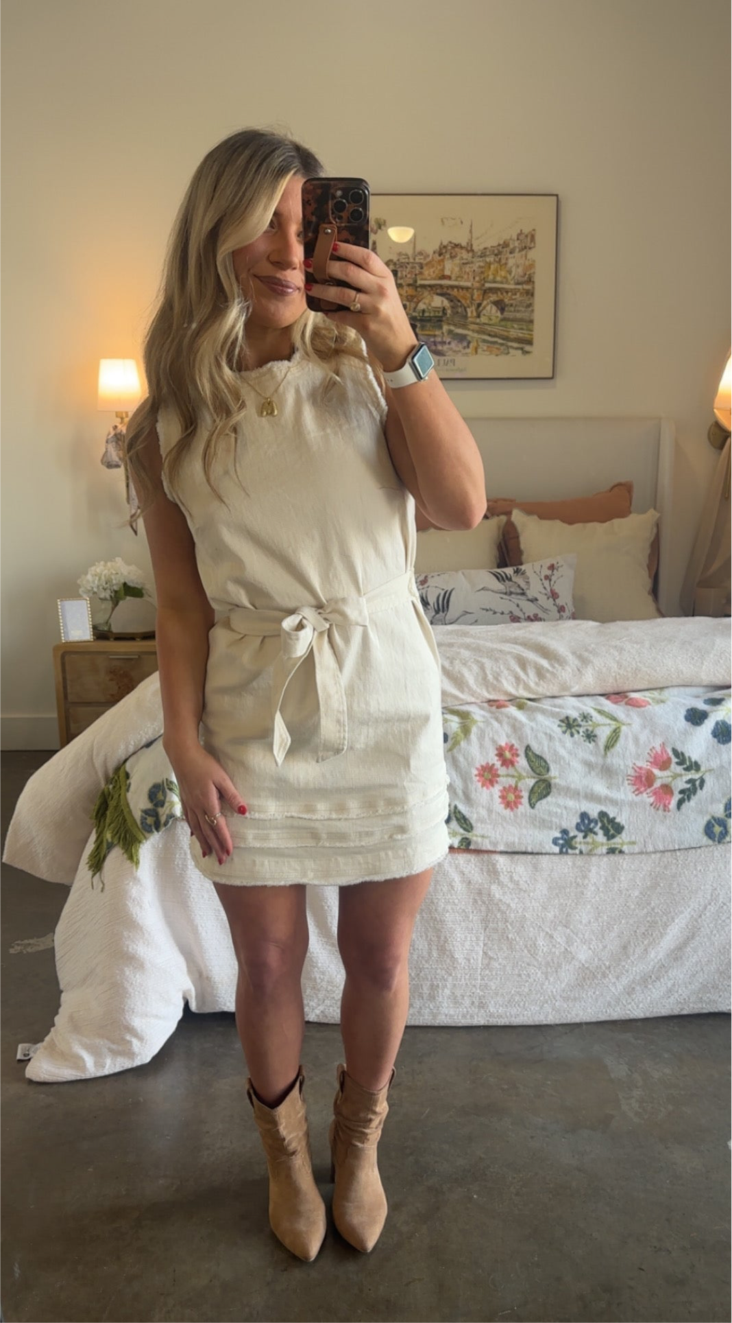 Demi Frayed Trim Sleeveless Mini Dress