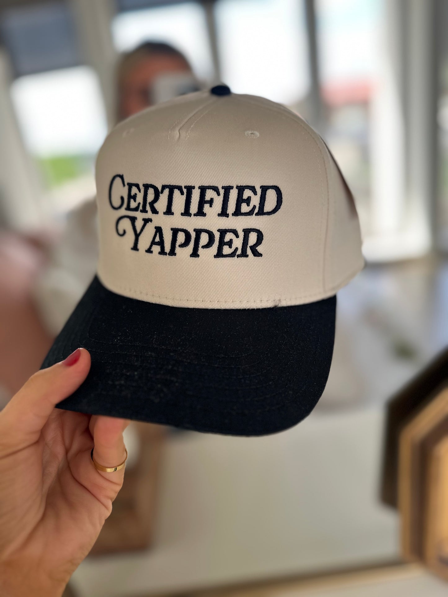 Certified Yapper Two-Toned Vintage Hat: Black and Tan