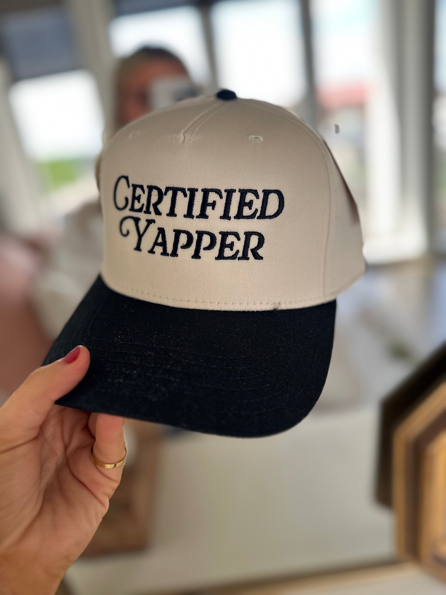 Certified Yapper Two-Toned Vintage Hat: Black and Tan
