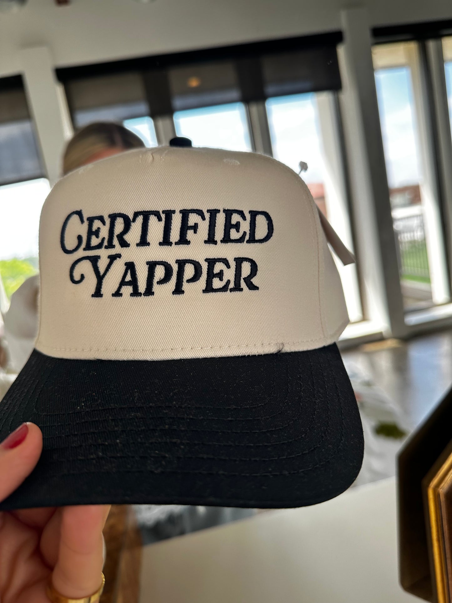 Certified Yapper Two-Toned Vintage Hat: Black and Tan