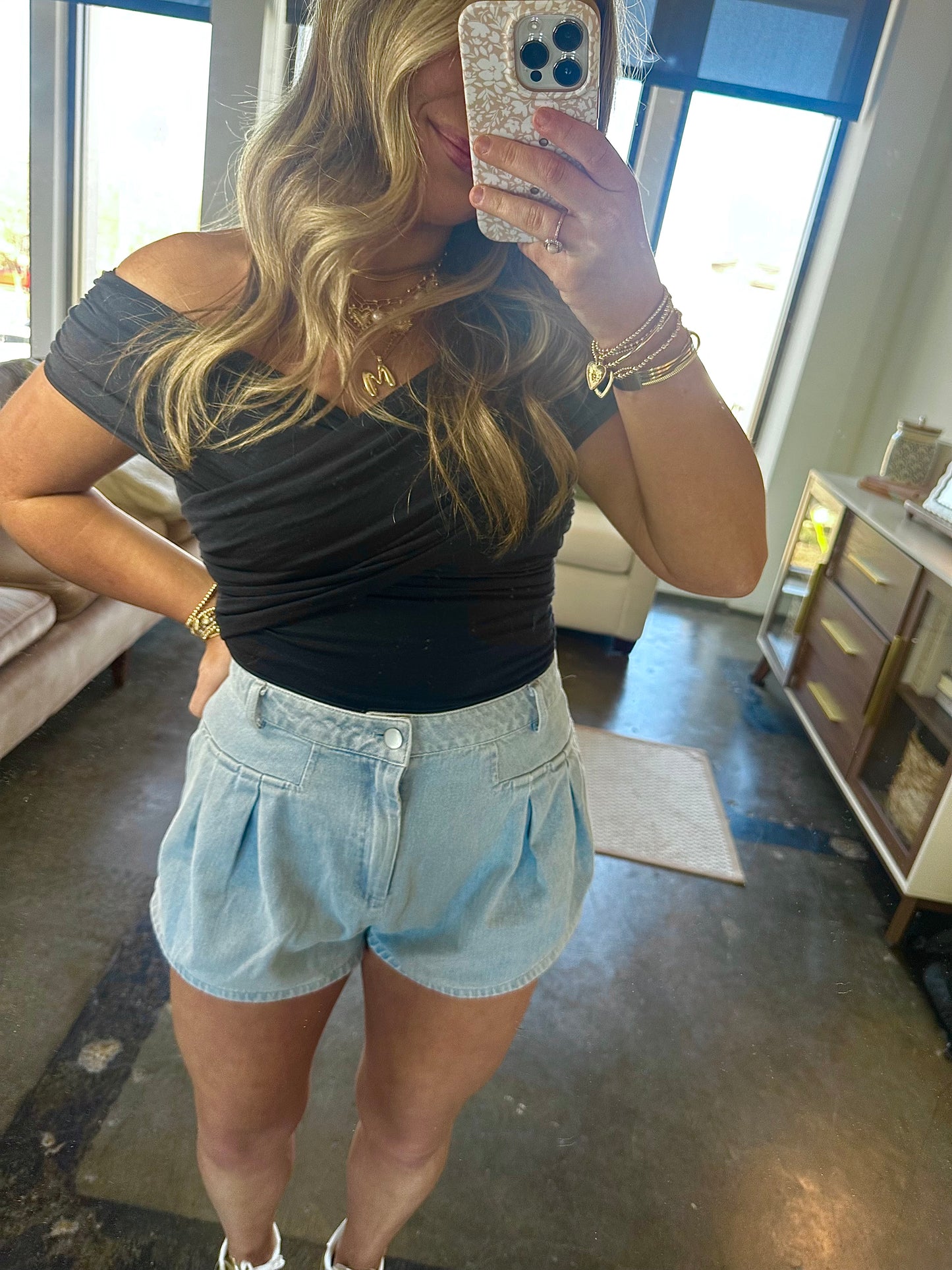 Nantucket Pleat Denim Shorts