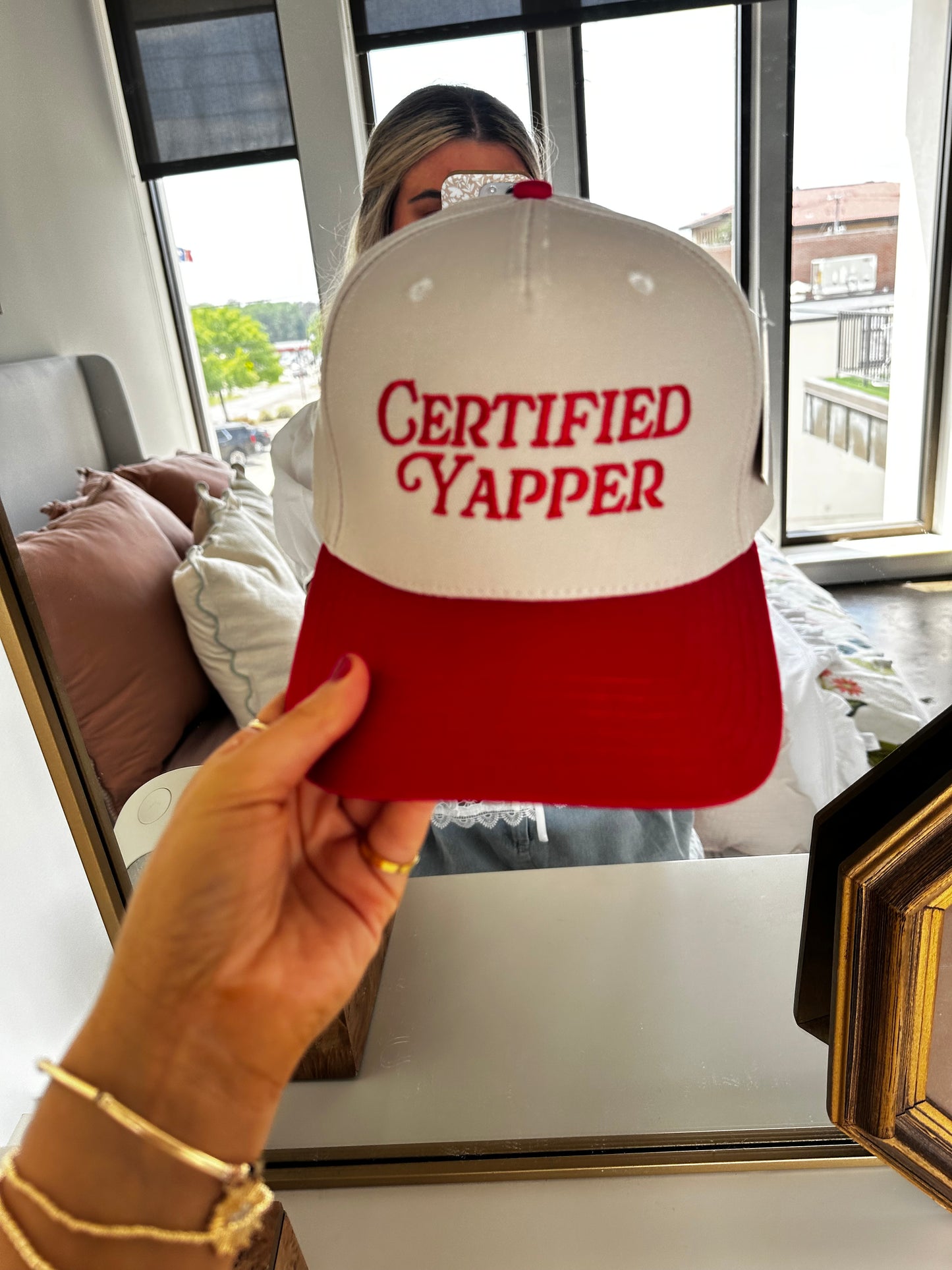 Certified Yapper Two-Toned Vintage Hat: Red and Tan