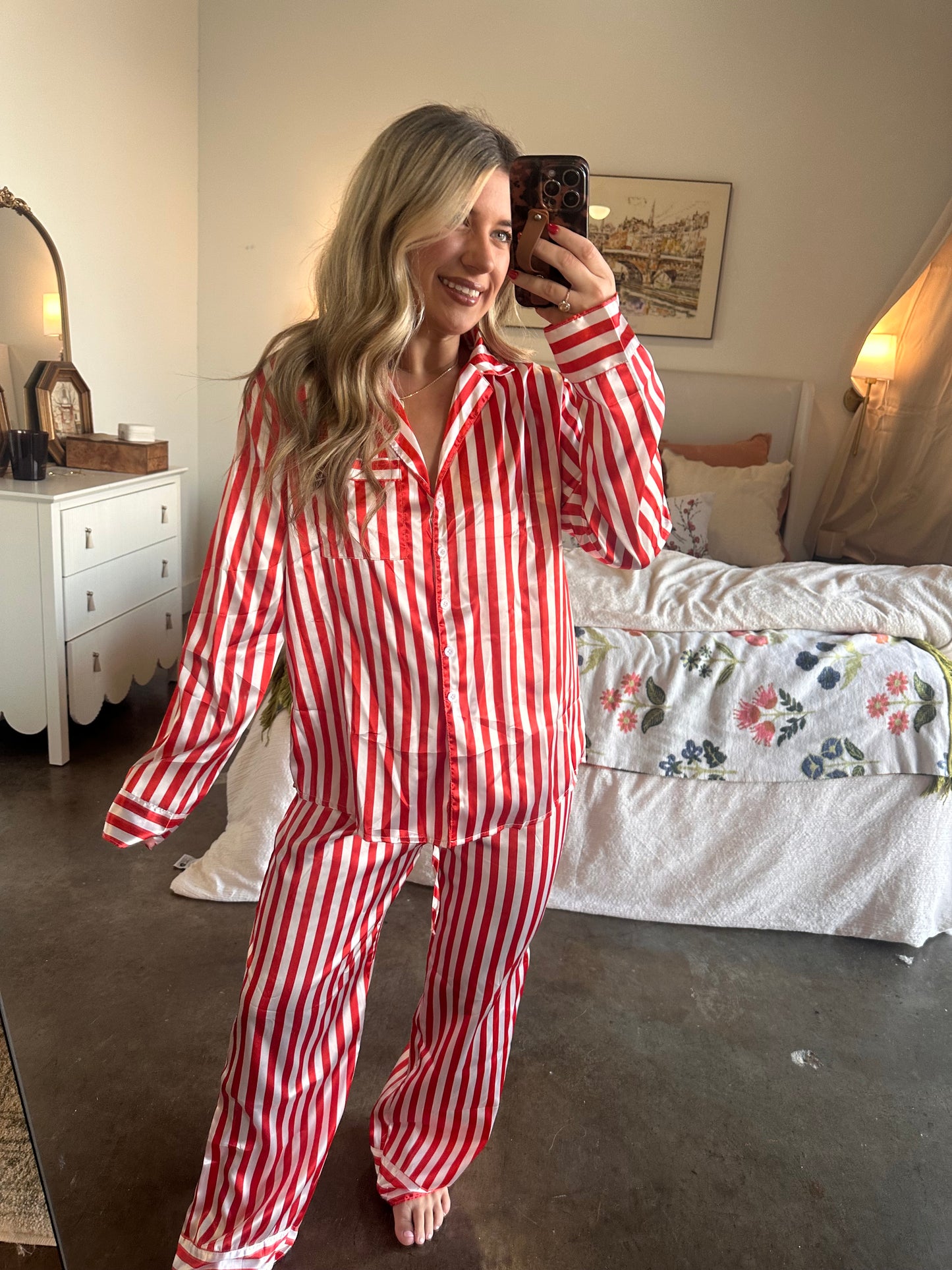Red Home for Christmas Vertical Striped Christmas Pajama Set