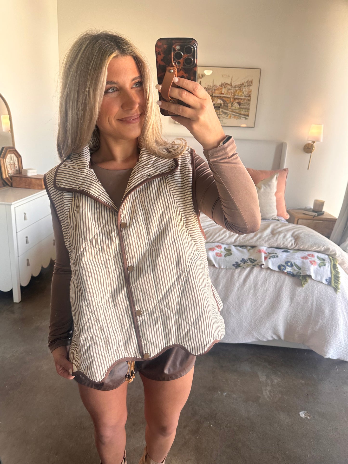 Stella Chocolate Striped Quilted Puffer Vest