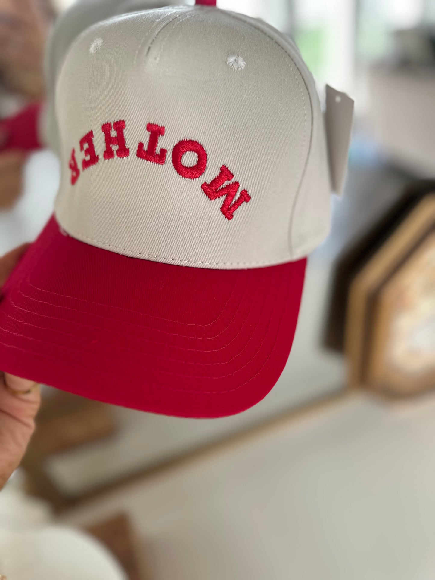 MOTHER Upside Down Mother's Day Two-Toned Vintage Hat: Red and Tan