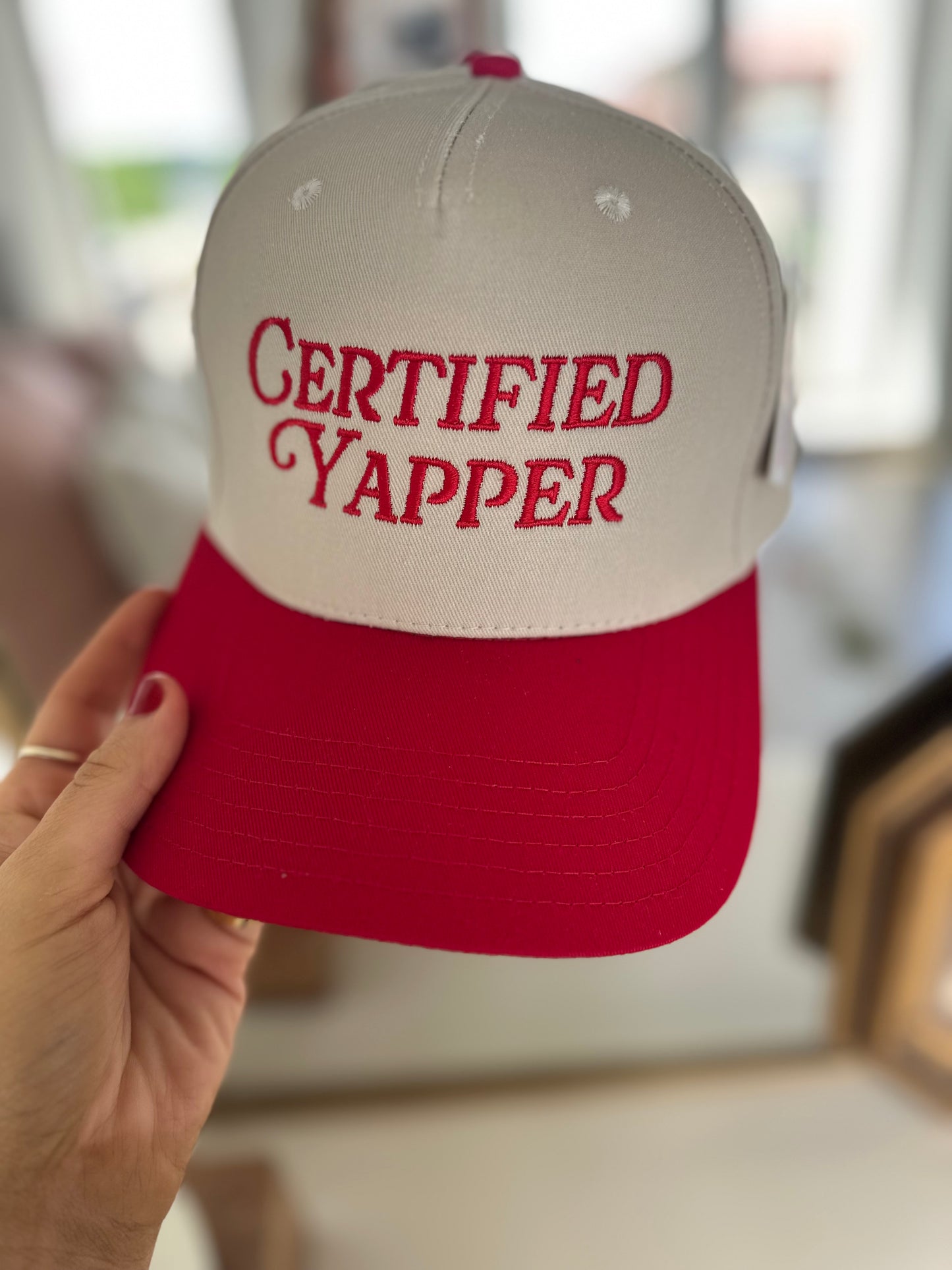 Certified Yapper Two-Toned Vintage Hat: Red and Tan