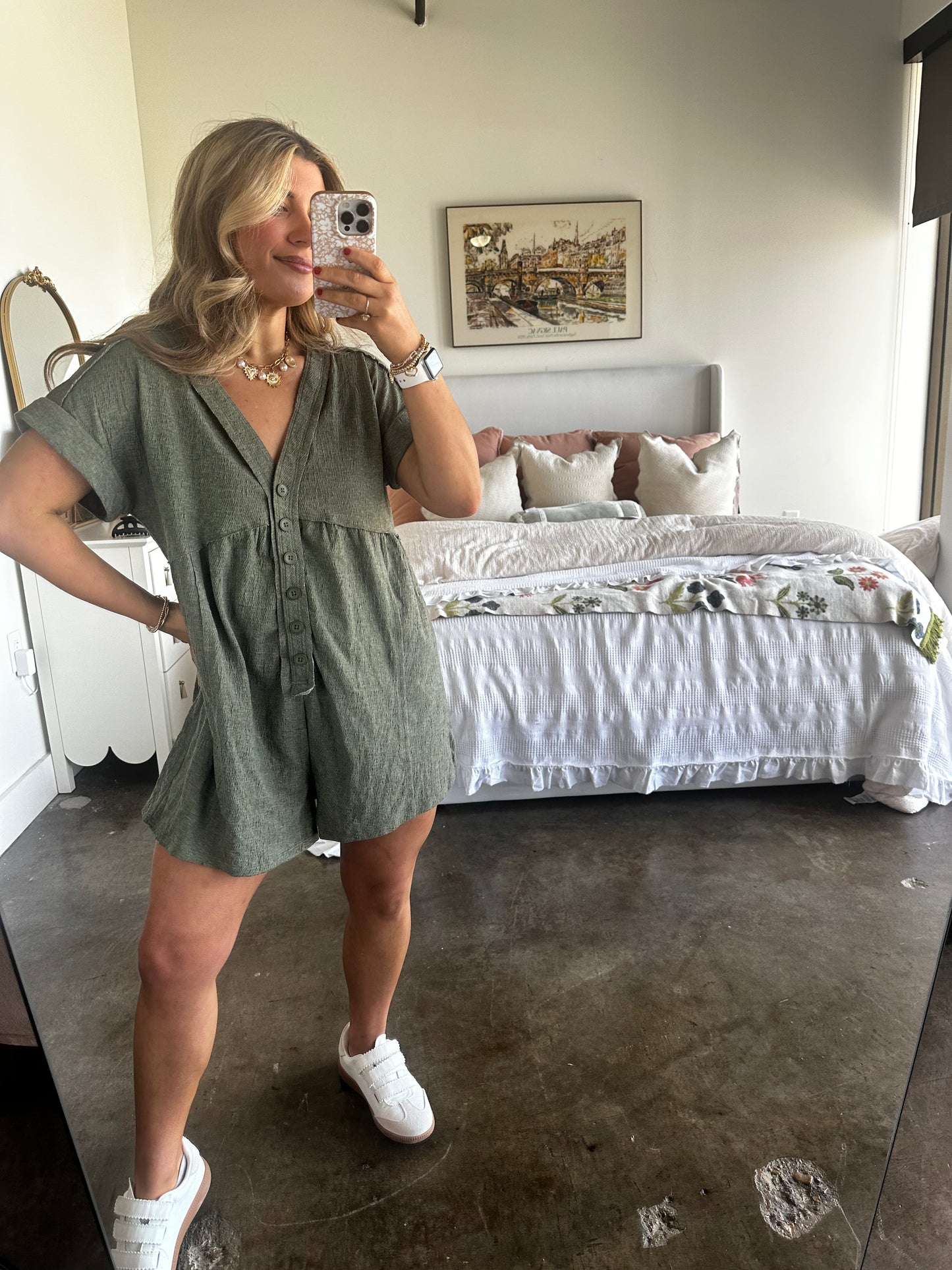 Lead the Way Babydoll Romper - Olive