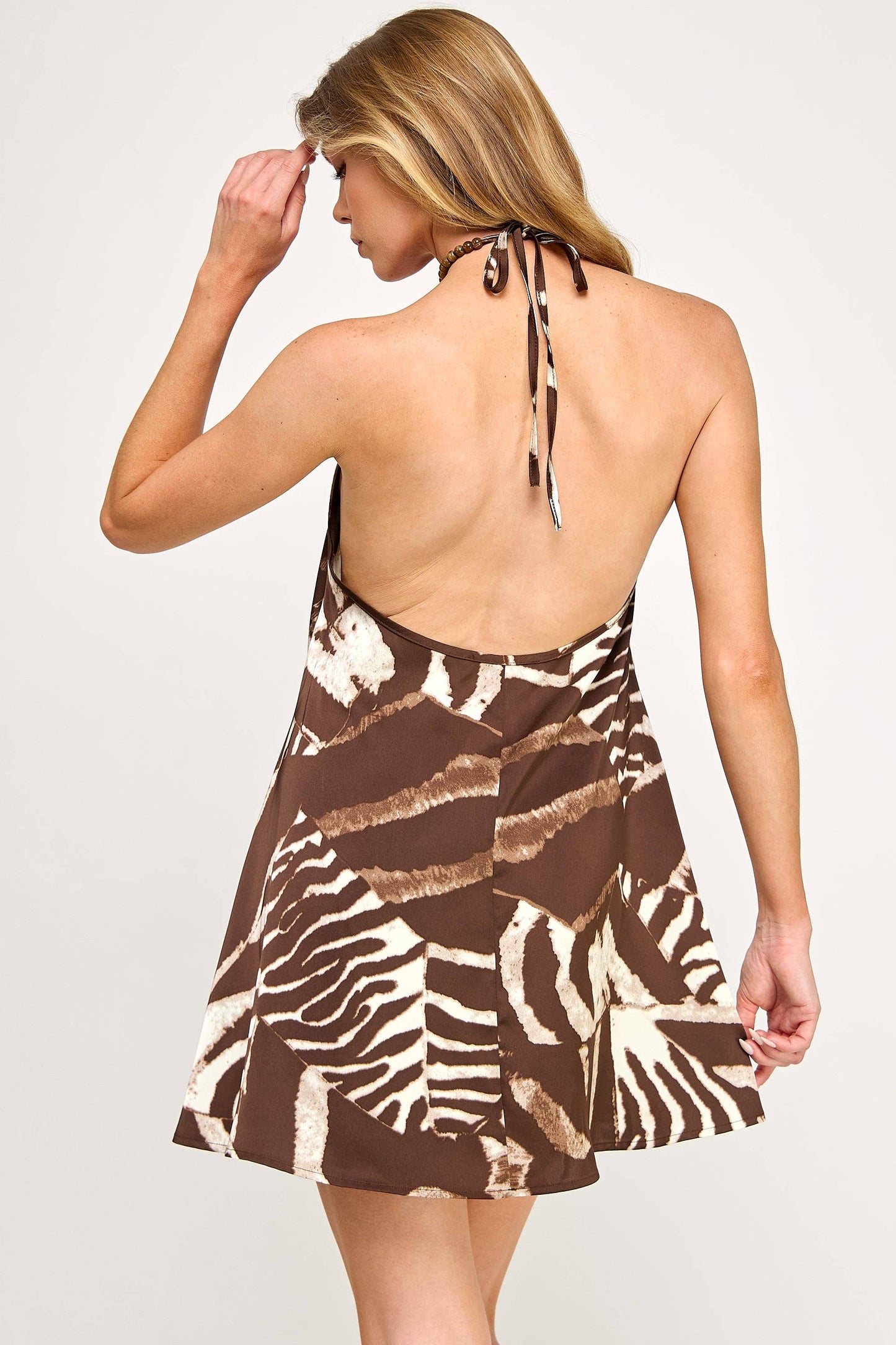 Tana Mini Dress - Satin Backless Animal Print - Brown: MULTI / 3/2/1 (S/M/L)