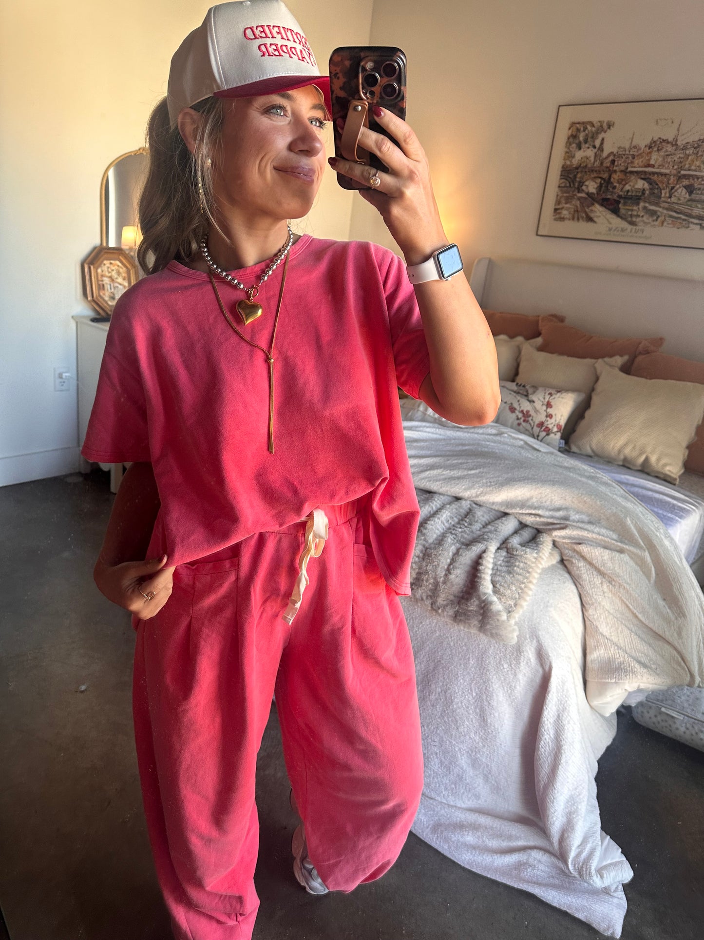 Berry Short Sleeve Pleat Top Pant Set