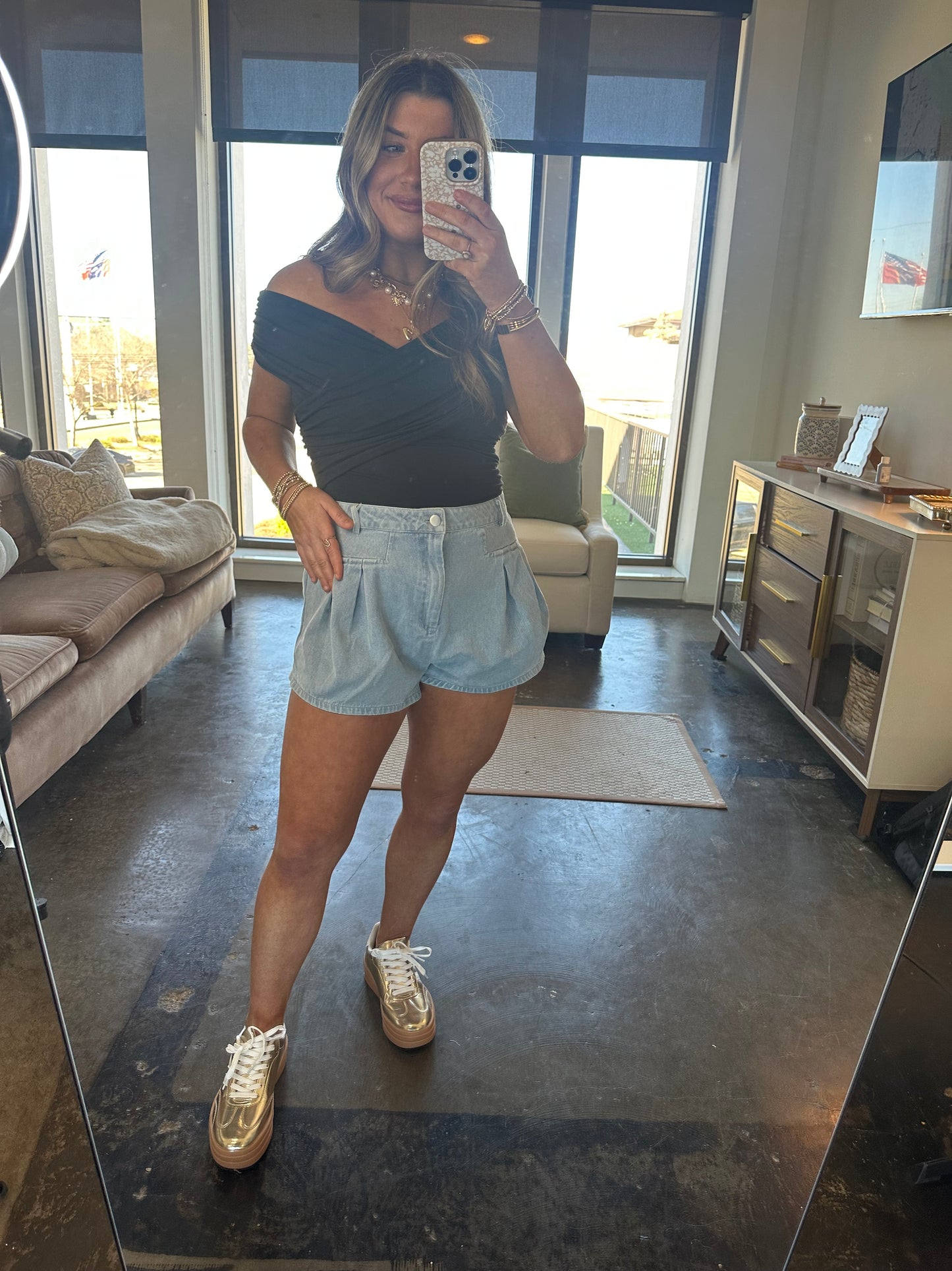 Nantucket Pleat Denim Shorts