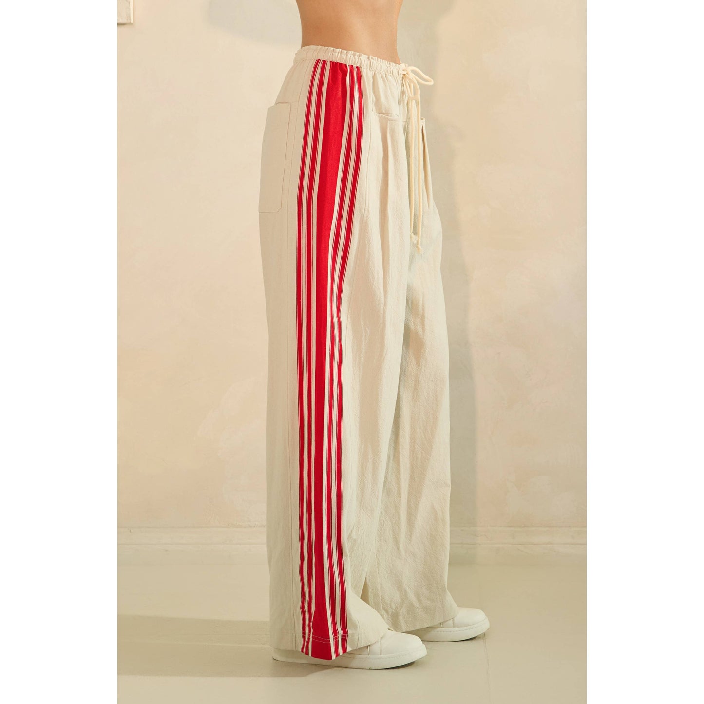 Sport Striped Wide Legged Pants: Ivory / L