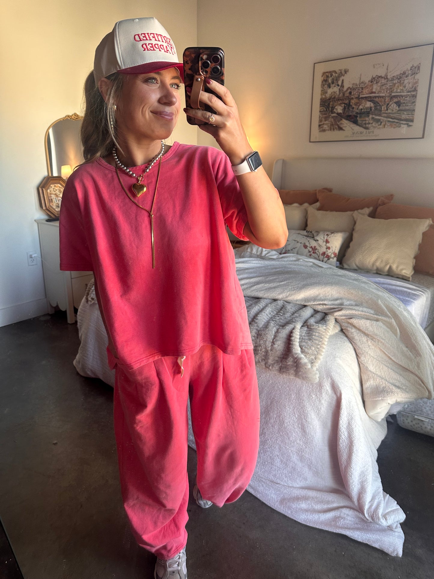 Berry Short Sleeve Pleat Top Pant Set