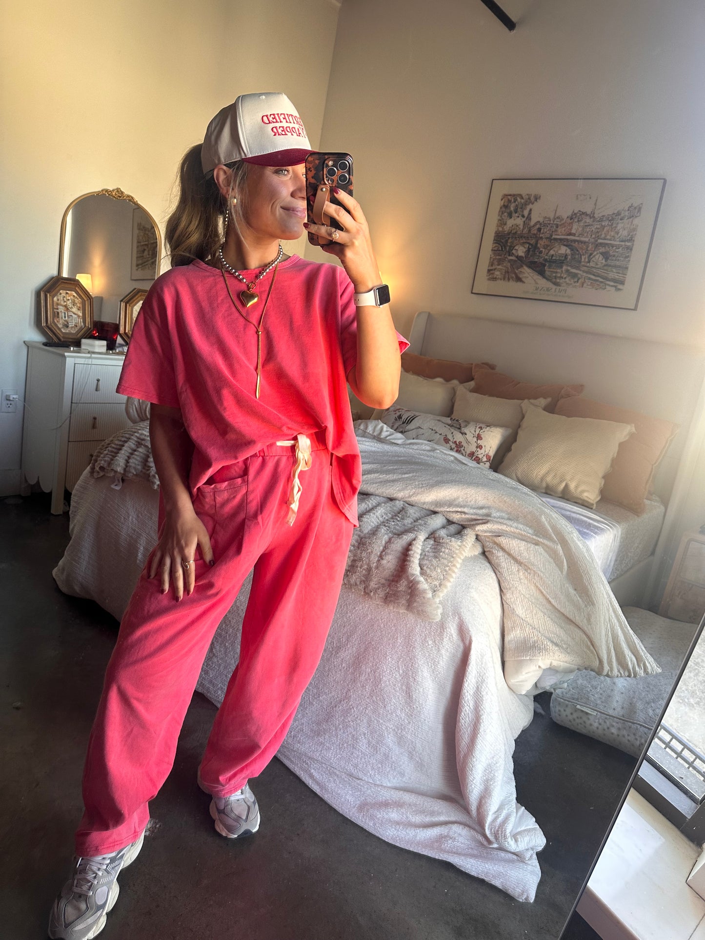 Berry Short Sleeve Pleat Top Pant Set