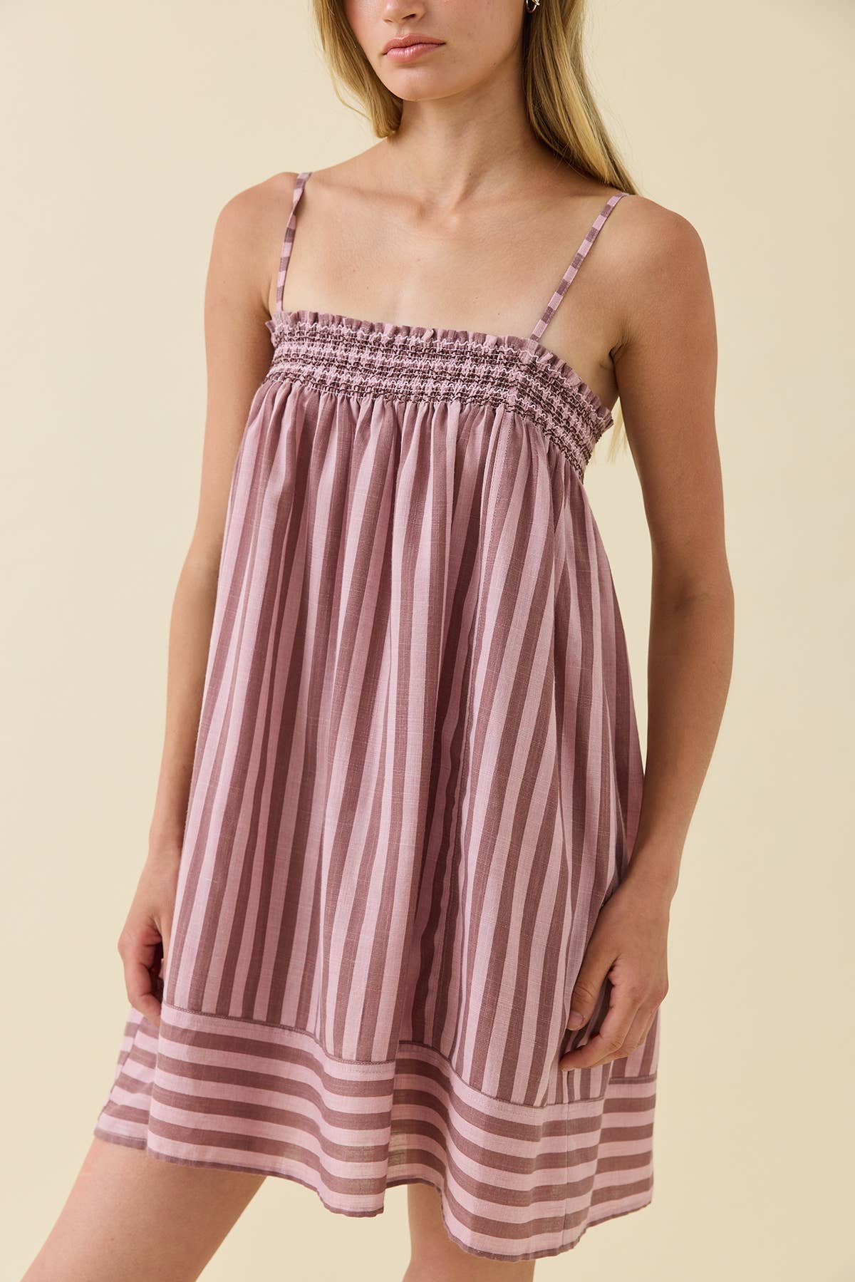Smocked Stripe Cami Dress - RD1387: BLUE STRIPE / S-M-L (3-2-1)