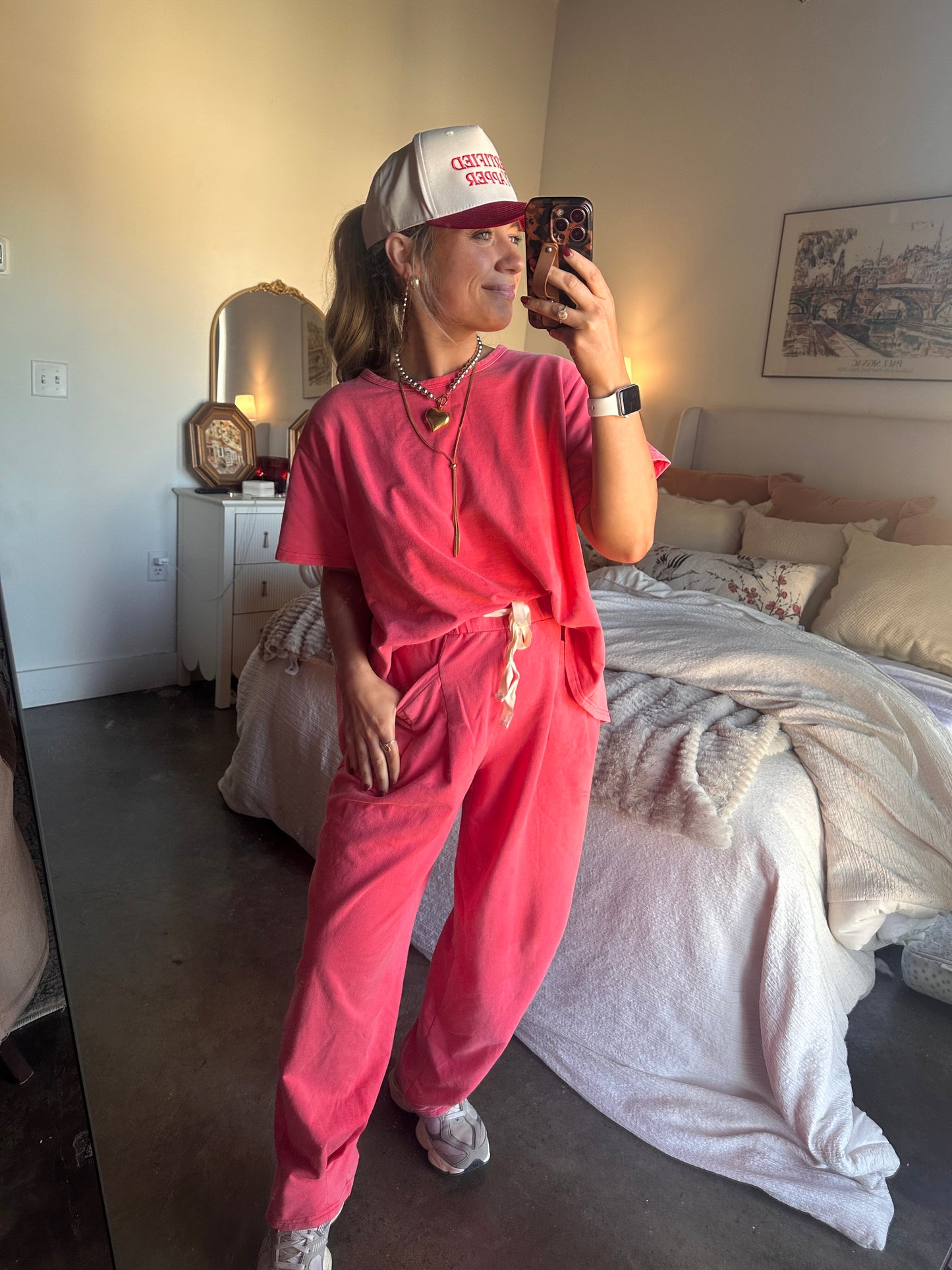 Berry Short Sleeve Pleat Top Pant Set