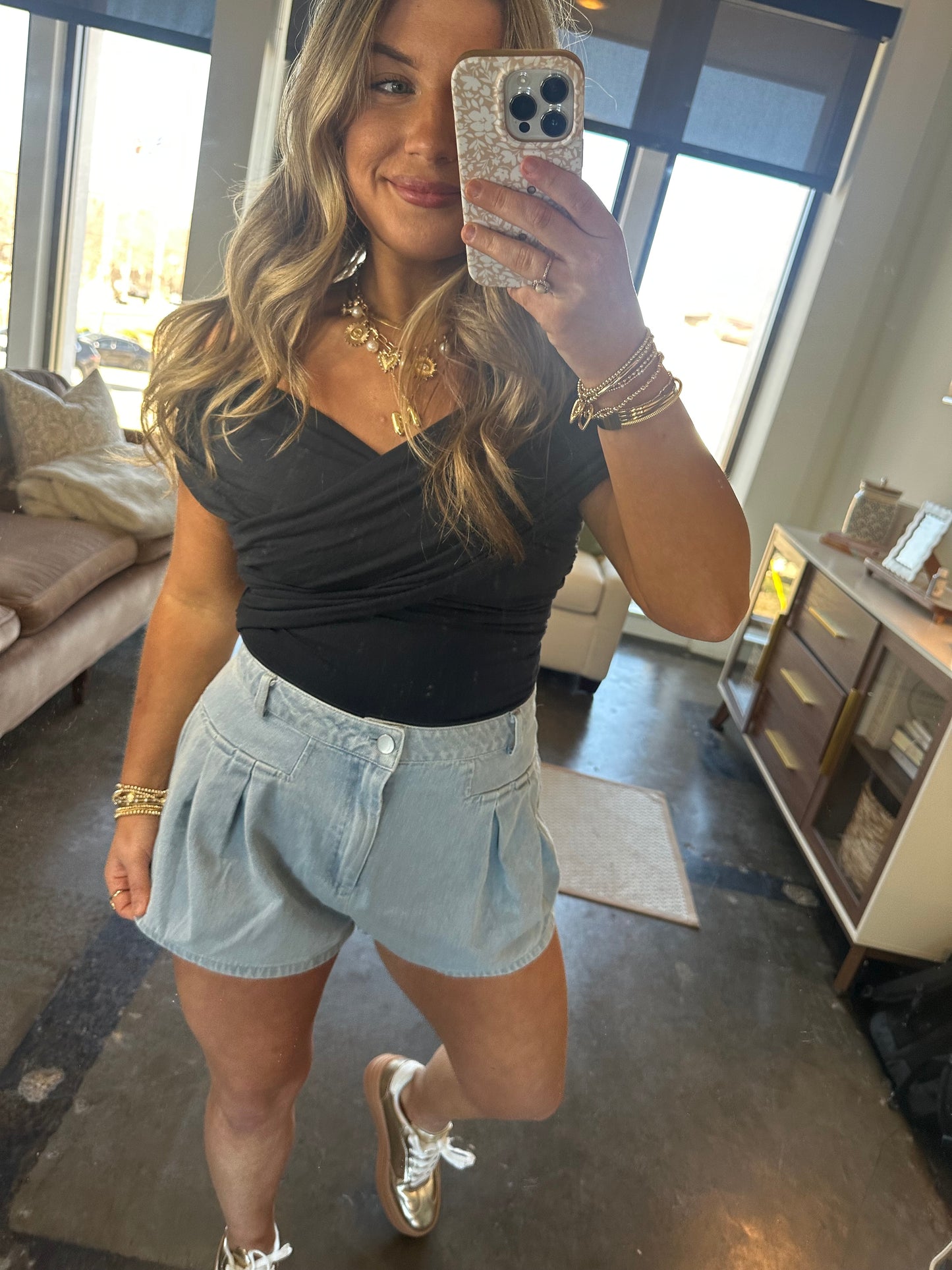 Nantucket Pleat Denim Shorts