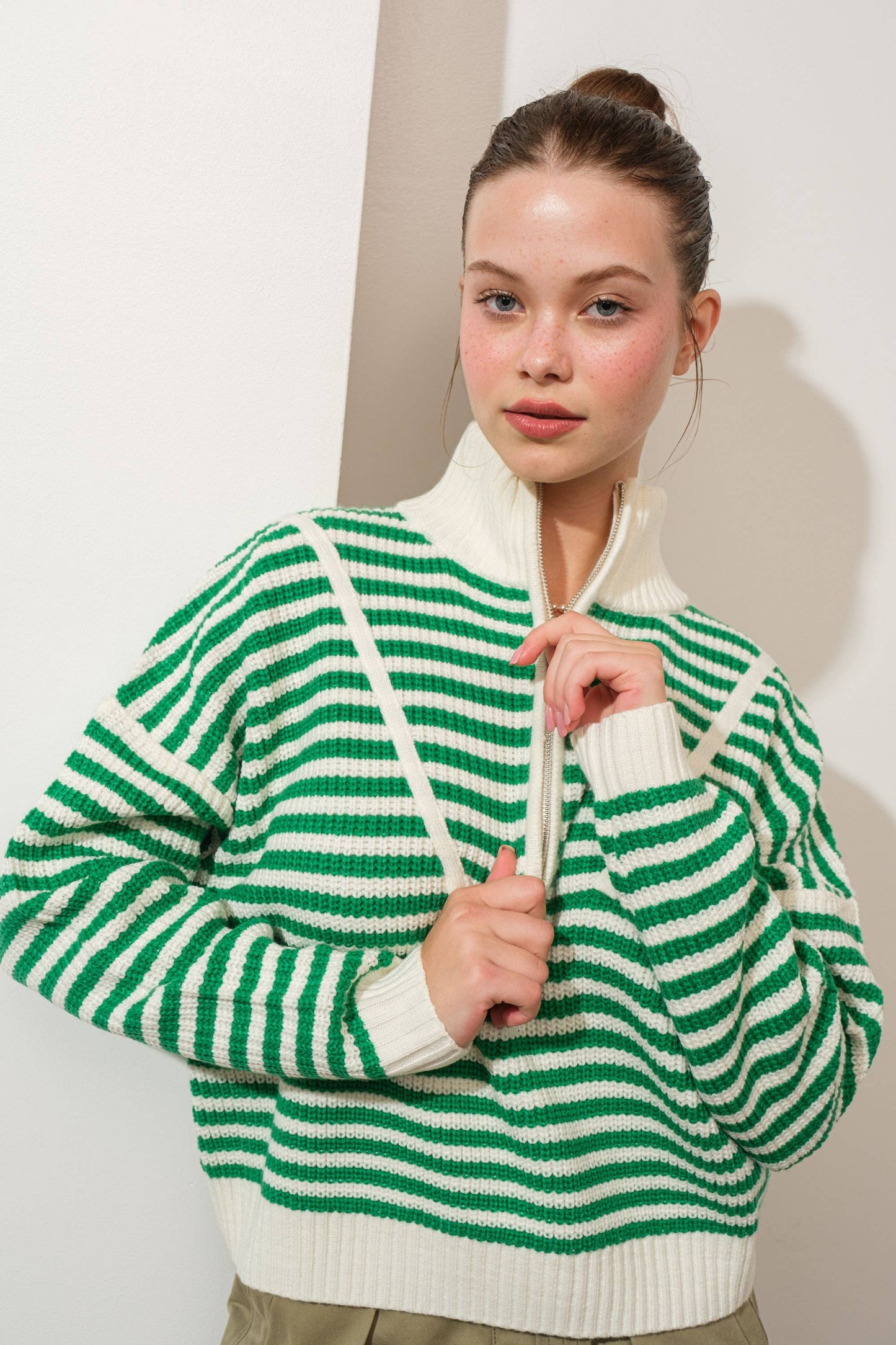 Preppy Californian Half-zip Striped Sweater-BLUE: BLUE / M