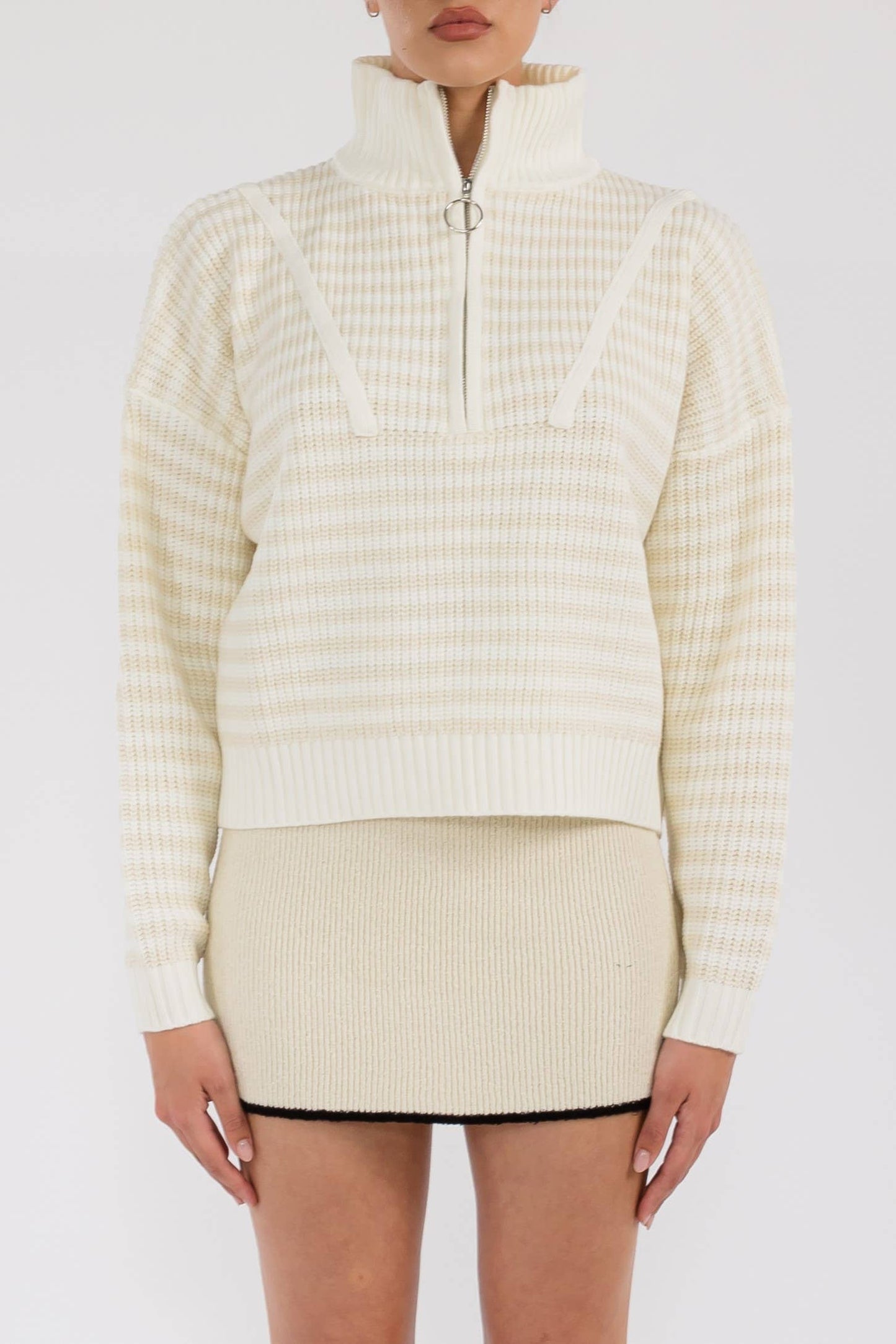 Preppy Californian Half-zip Striped Sweater-BLUE: BLUE / L