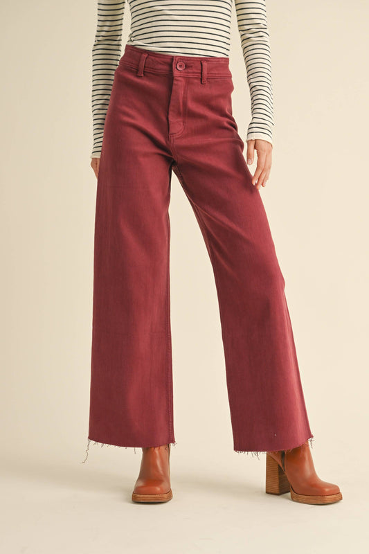 MMP623   STRAIGHT WIDE LEG DENIM PANTS: MAROON / S