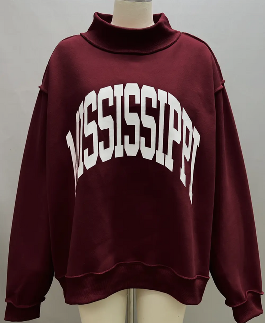 ‘MISSISSIPPI & MS' Reversible Mockneck Sweatshirt: MS State