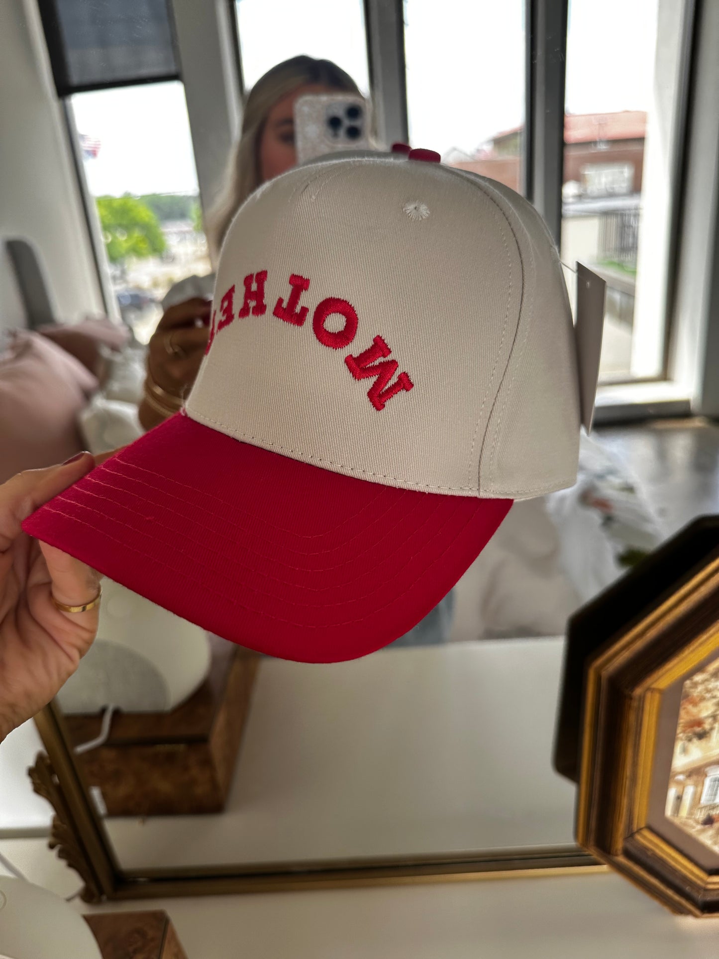 MOTHER Upside Down Mother's Day Two-Toned Vintage Hat: Red and Tan