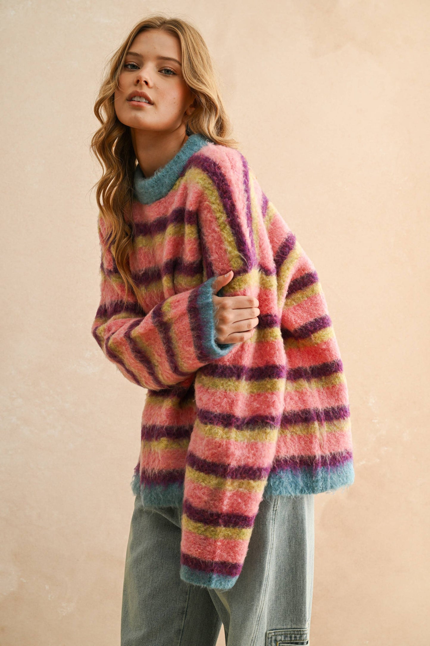 T5706   MULTI COLOR BRUSHED EFFECT SWEATER TOP: MULTI / M