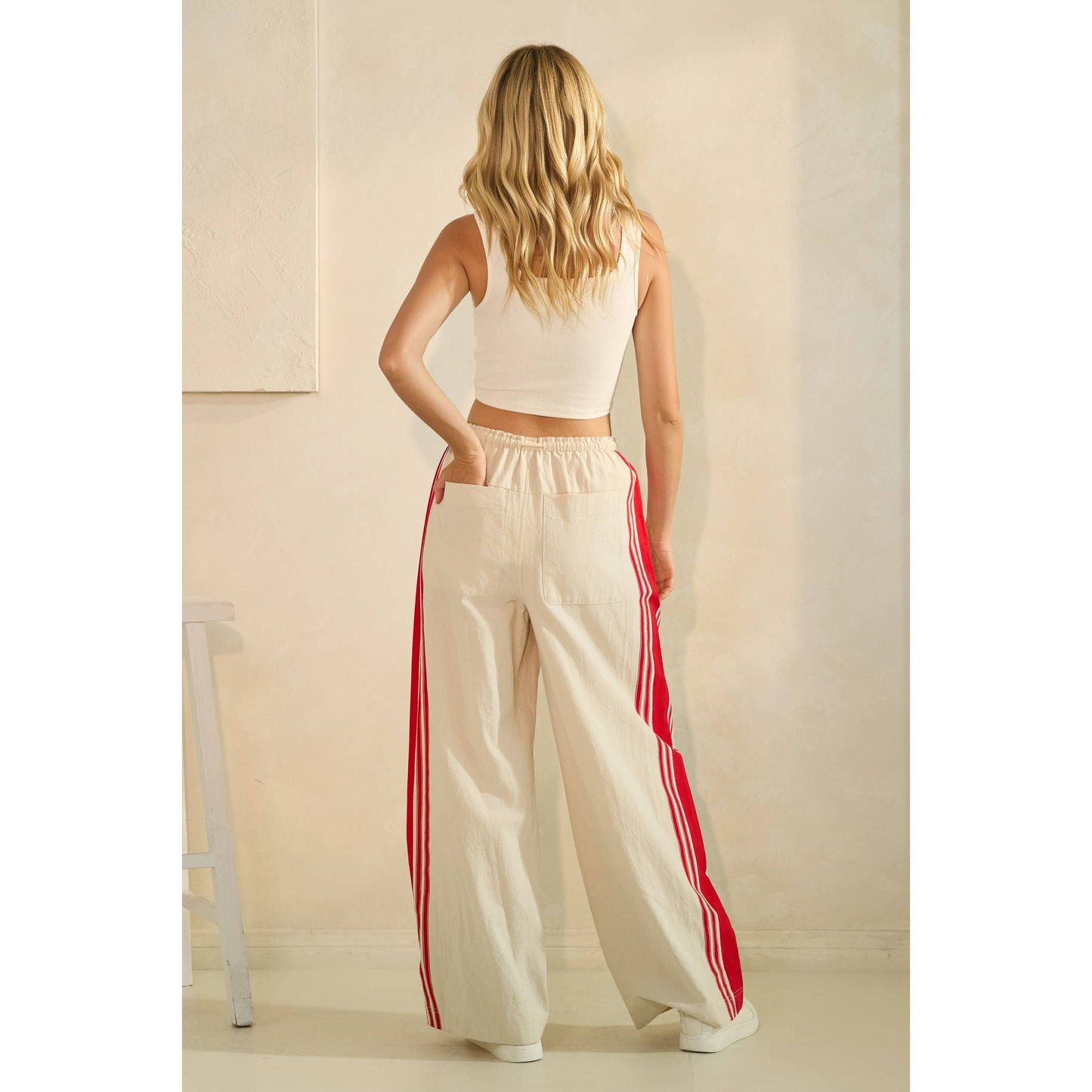 Sport Striped Wide Legged Pants: Ivory / L