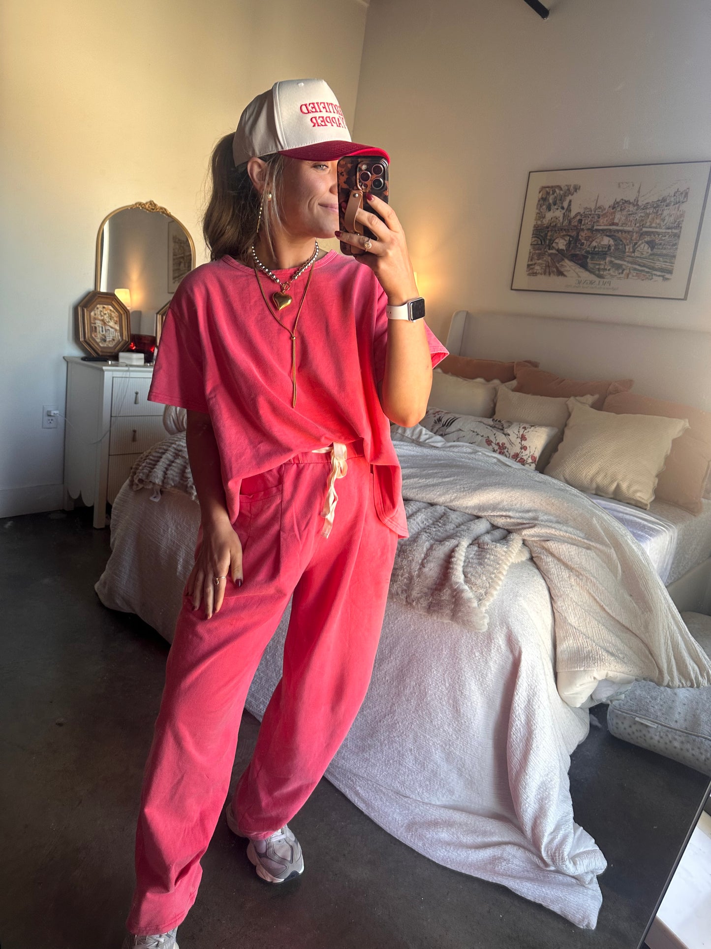 Berry Short Sleeve Pleat Top Pant Set