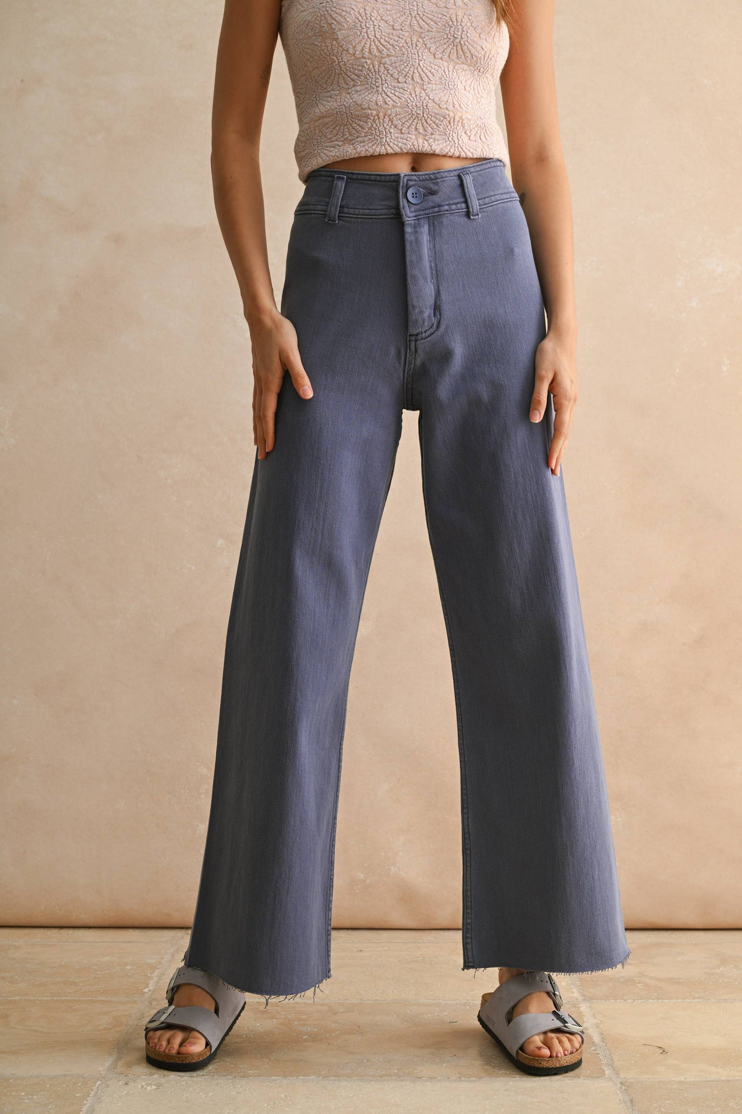 MMP623   STRAIGHT WIDE LEG DENIM PANTS: MAROON / L