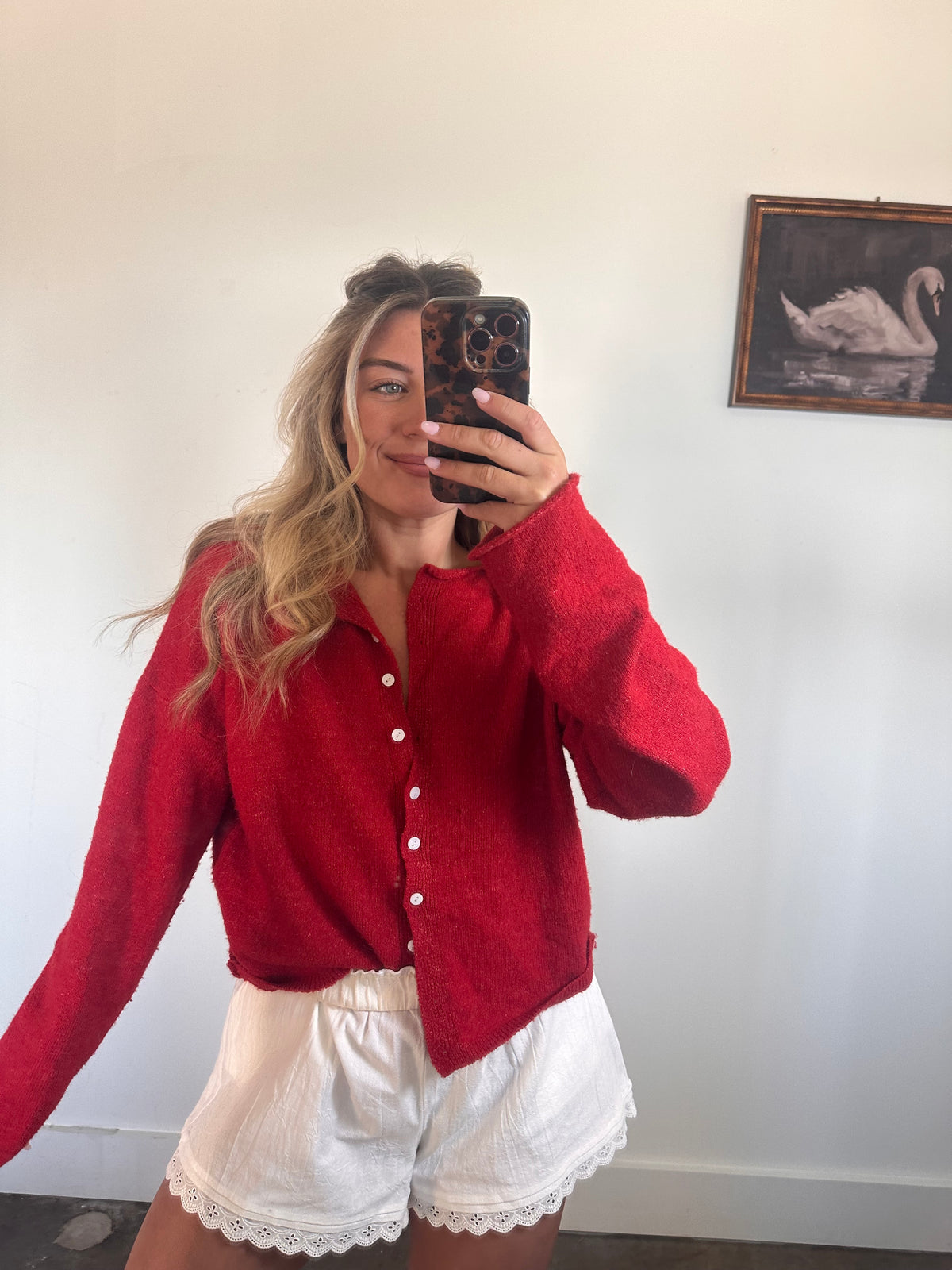 Monroe Button Down Knit Cardigan- Red