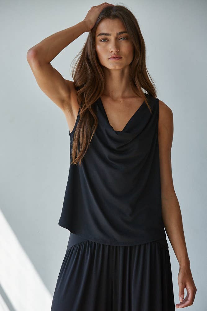 L9178T | Knit Polyester Spandex Sleeveless Cowl Neck Top: Dusty Red / L