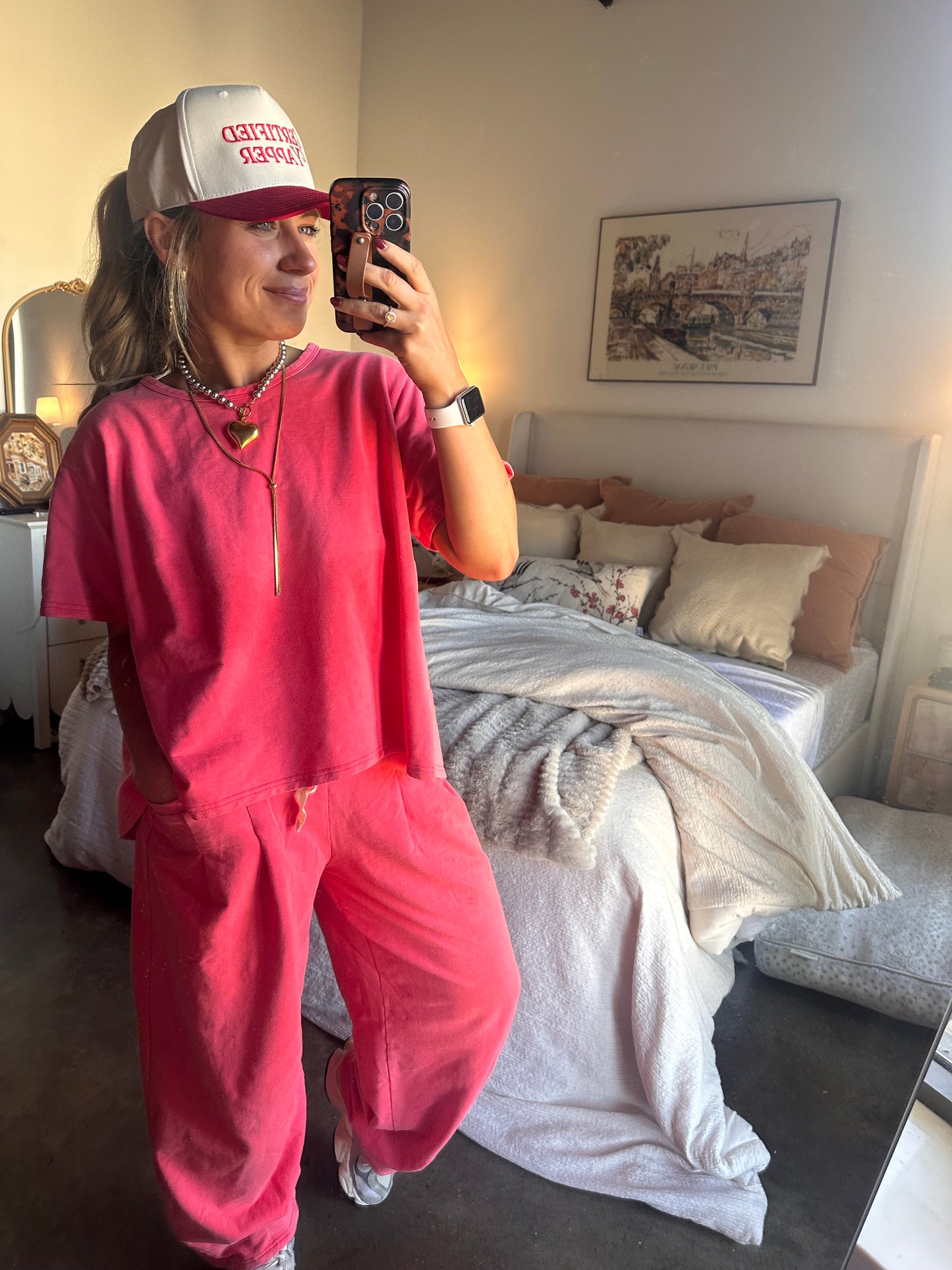 Berry Short Sleeve Pleat Top Pant Set