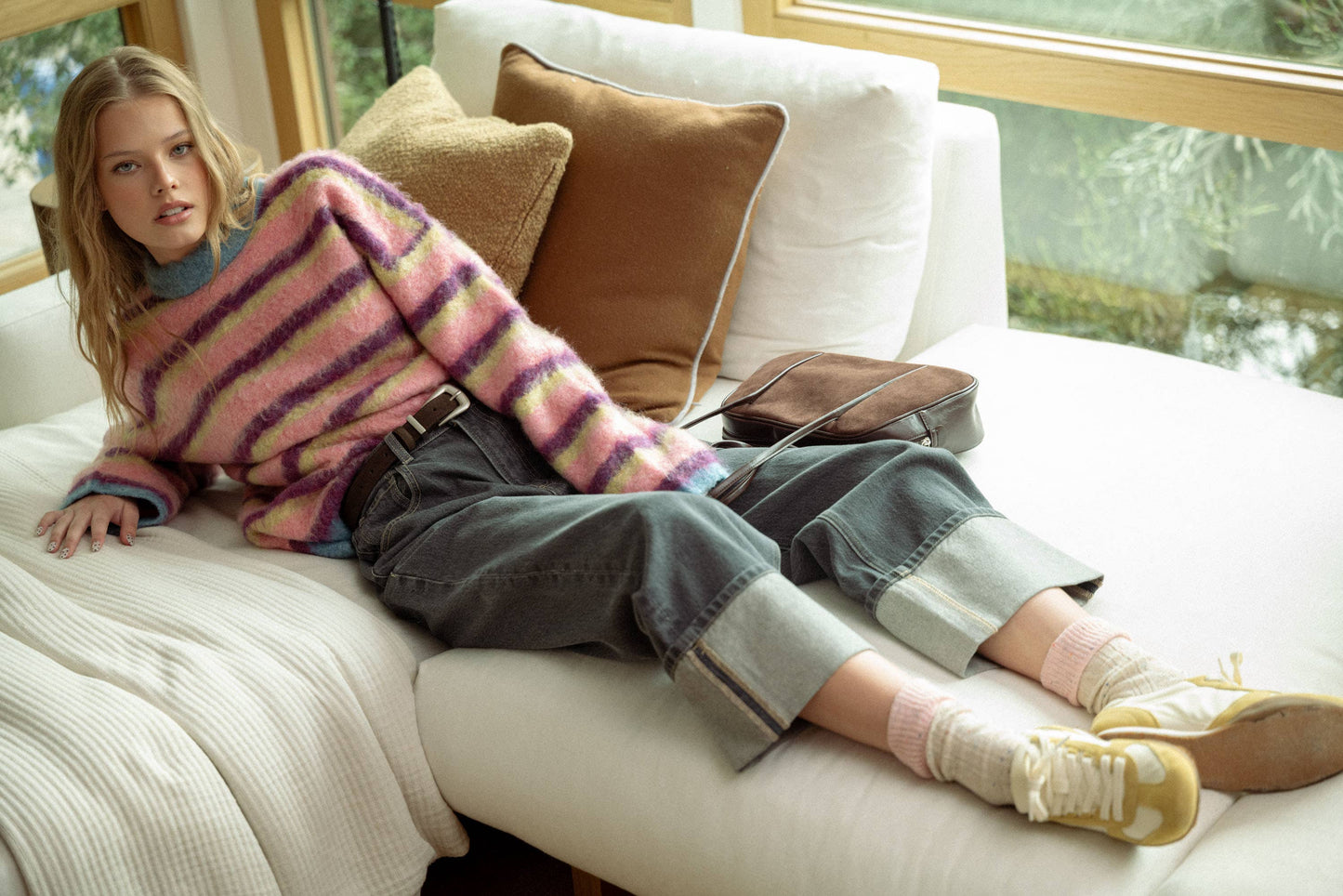 T5706   MULTI COLOR BRUSHED EFFECT SWEATER TOP: MULTI / S