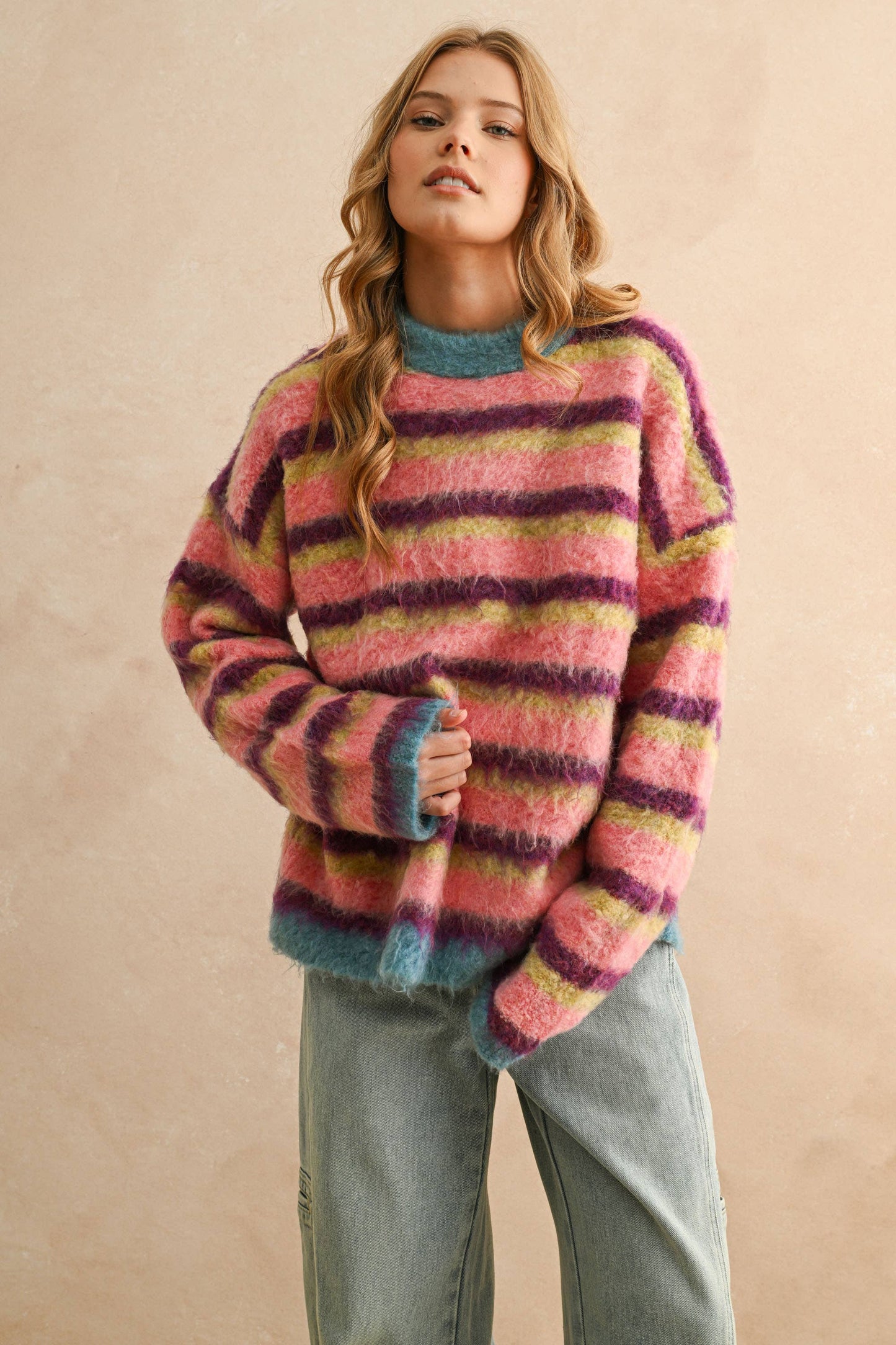 T5706   MULTI COLOR BRUSHED EFFECT SWEATER TOP: MULTI / S