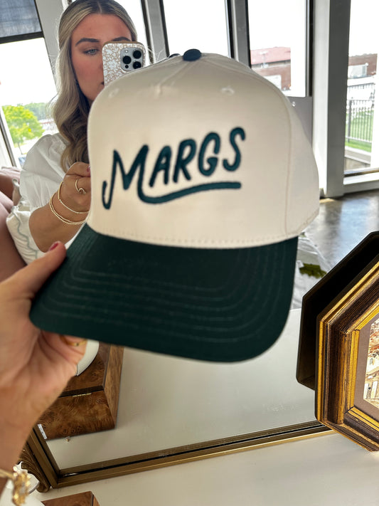 Margs Two-Toned Vintage Baseball Hat: Dark Green and Tan