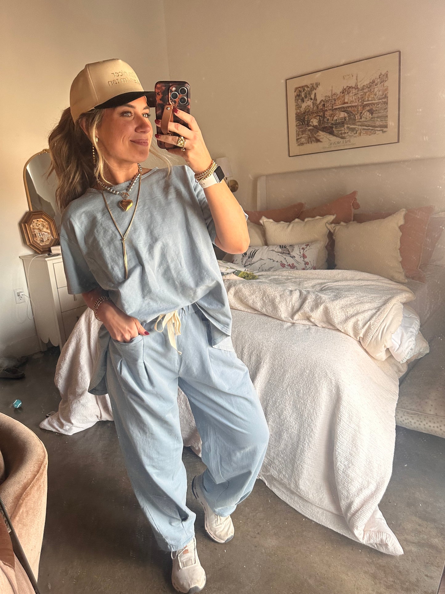 Sky Short Sleeve Pleat Top Pant Set