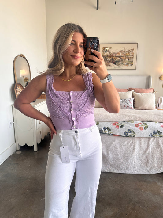 Bella Button Up Lace V Neckline  Tank Top