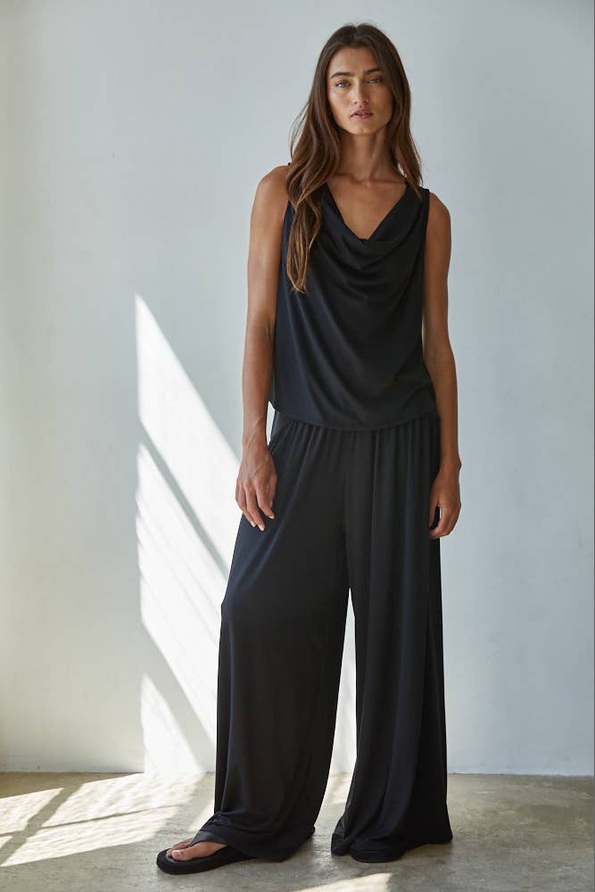 L9178T | Knit Polyester Spandex Sleeveless Cowl Neck Top: Dusty Red / L