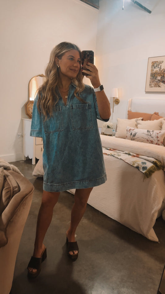 Something Special V Neck Denim Dress