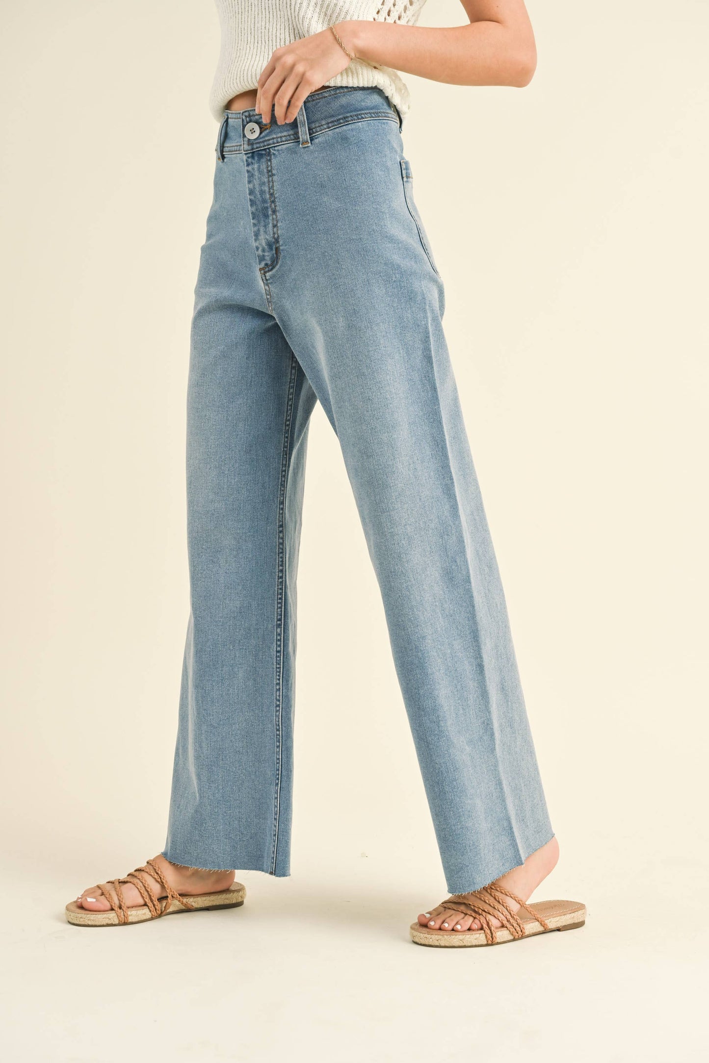 MMP623   STRAIGHT WIDE LEG DENIM PANTS: MAROON / L