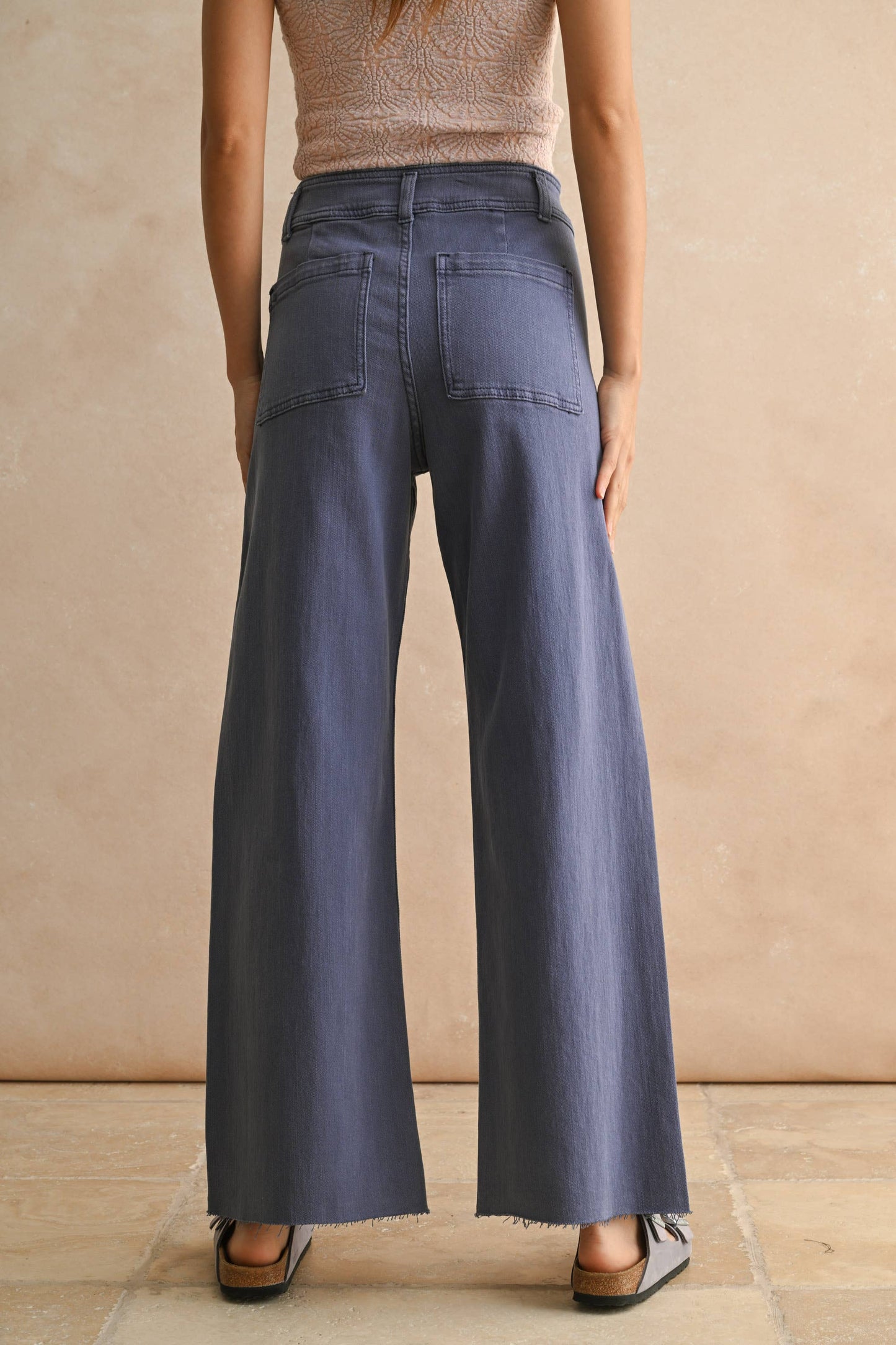 MMP623   STRAIGHT WIDE LEG DENIM PANTS: MAROON / L