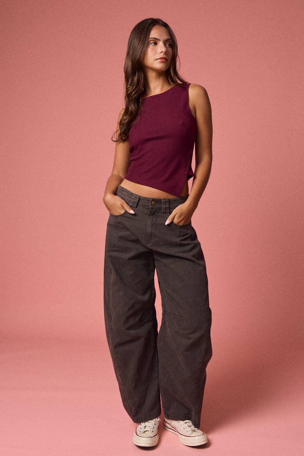 PT18711 - Asymmetrical Hem Tank: BURGUNDY / M