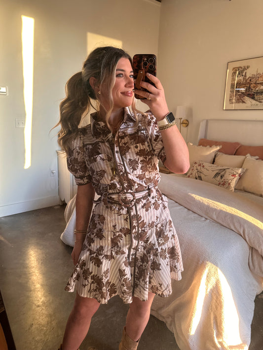 Chestnut Dreams Floral Belted Mini Dress