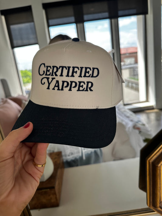 Certified Yapper Two-Toned Vintage Hat: Black and Tan