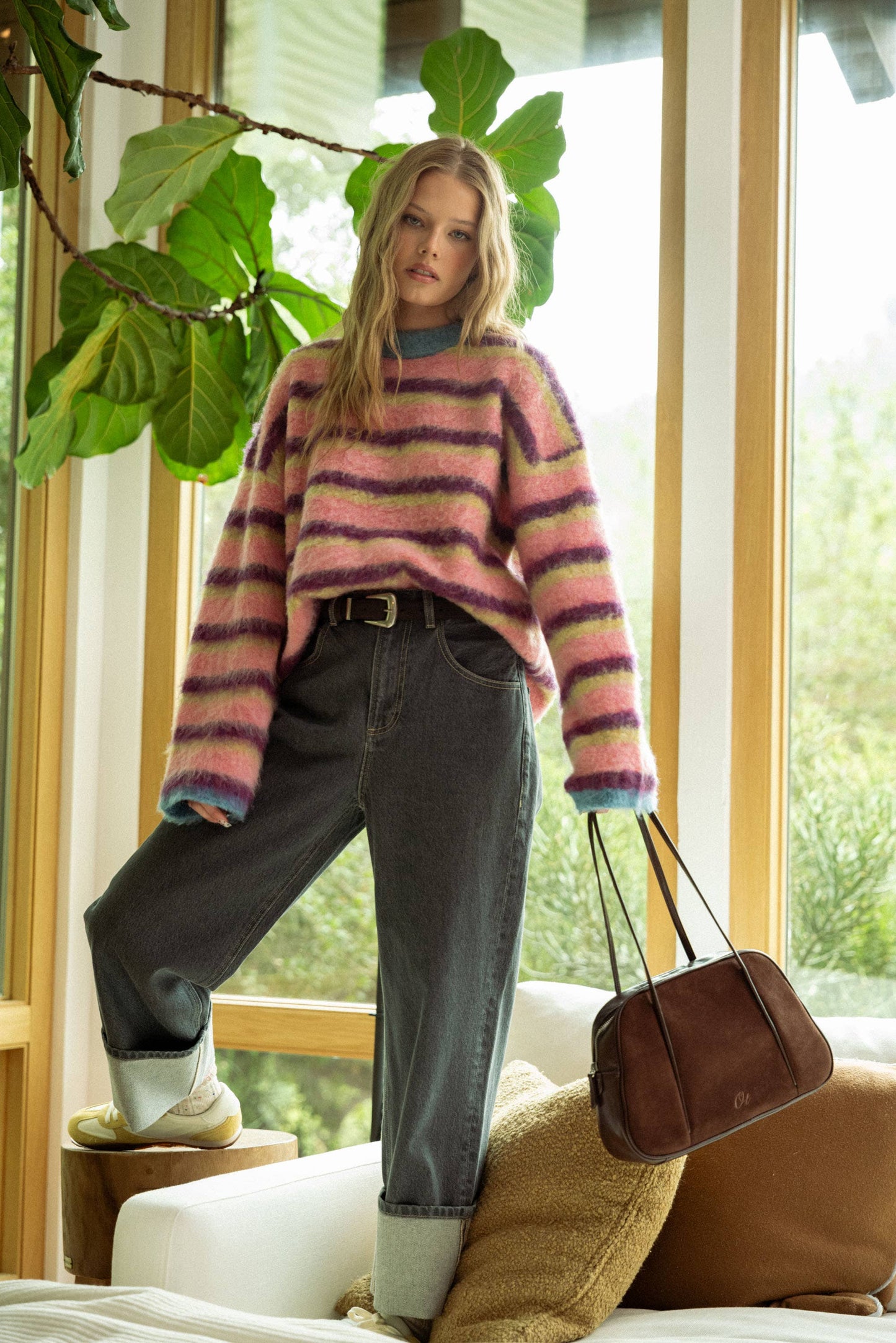 T5706   MULTI COLOR BRUSHED EFFECT SWEATER TOP: MULTI / L