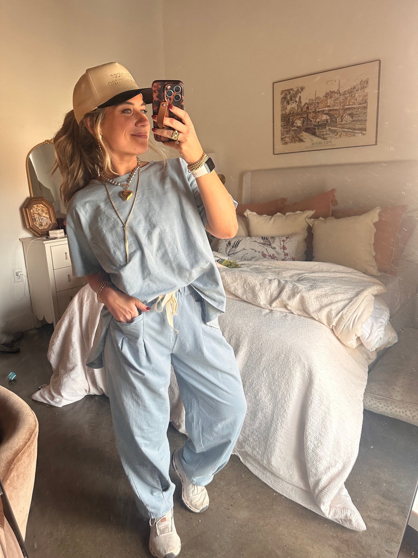 Sky Short Sleeve Pleat Top Pant Set