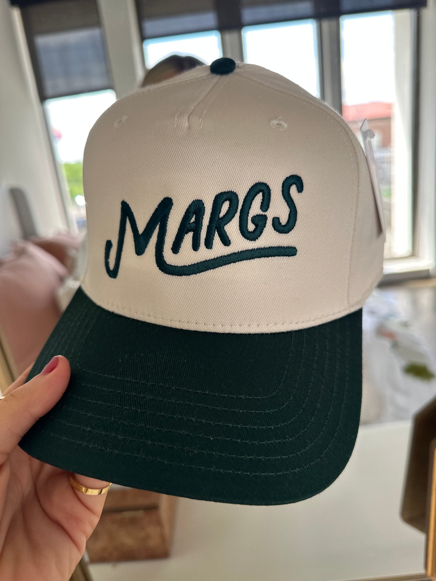 Margs Two-Toned Vintage Baseball Hat: Dark Green and Tan